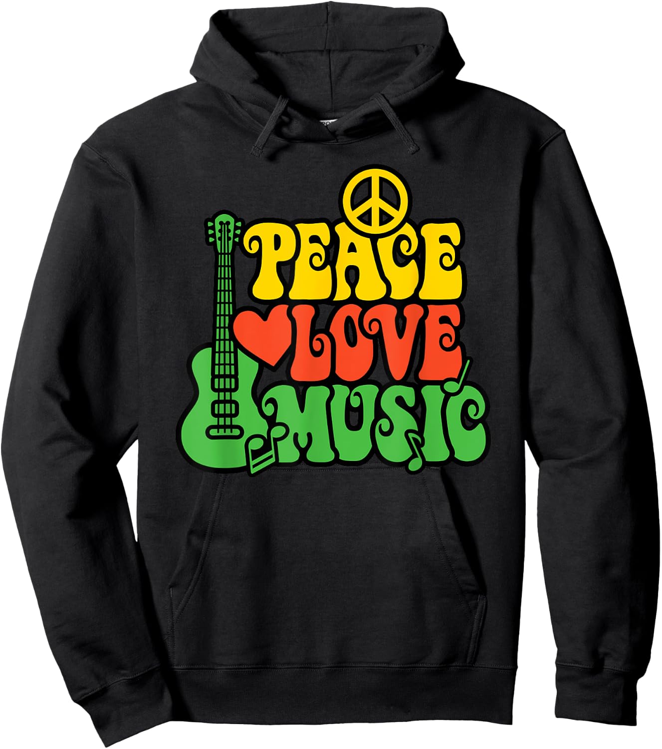 PEACE LOVE MUSIC Reggae Guitar for Everyone Hoodie - Hoodie | Black