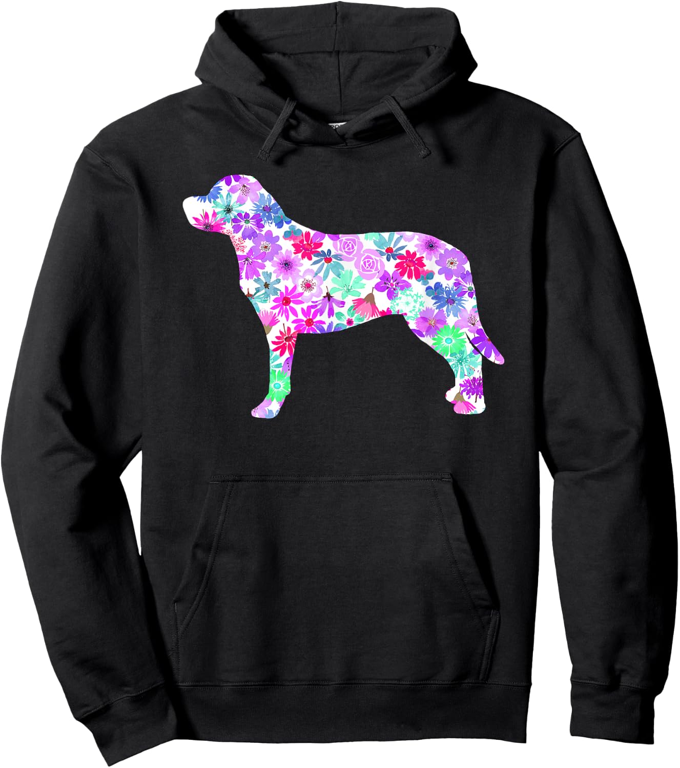 Colorful Watercolor Art Floral Flower Labrador Retriever Hoodie - Hoodie | Black