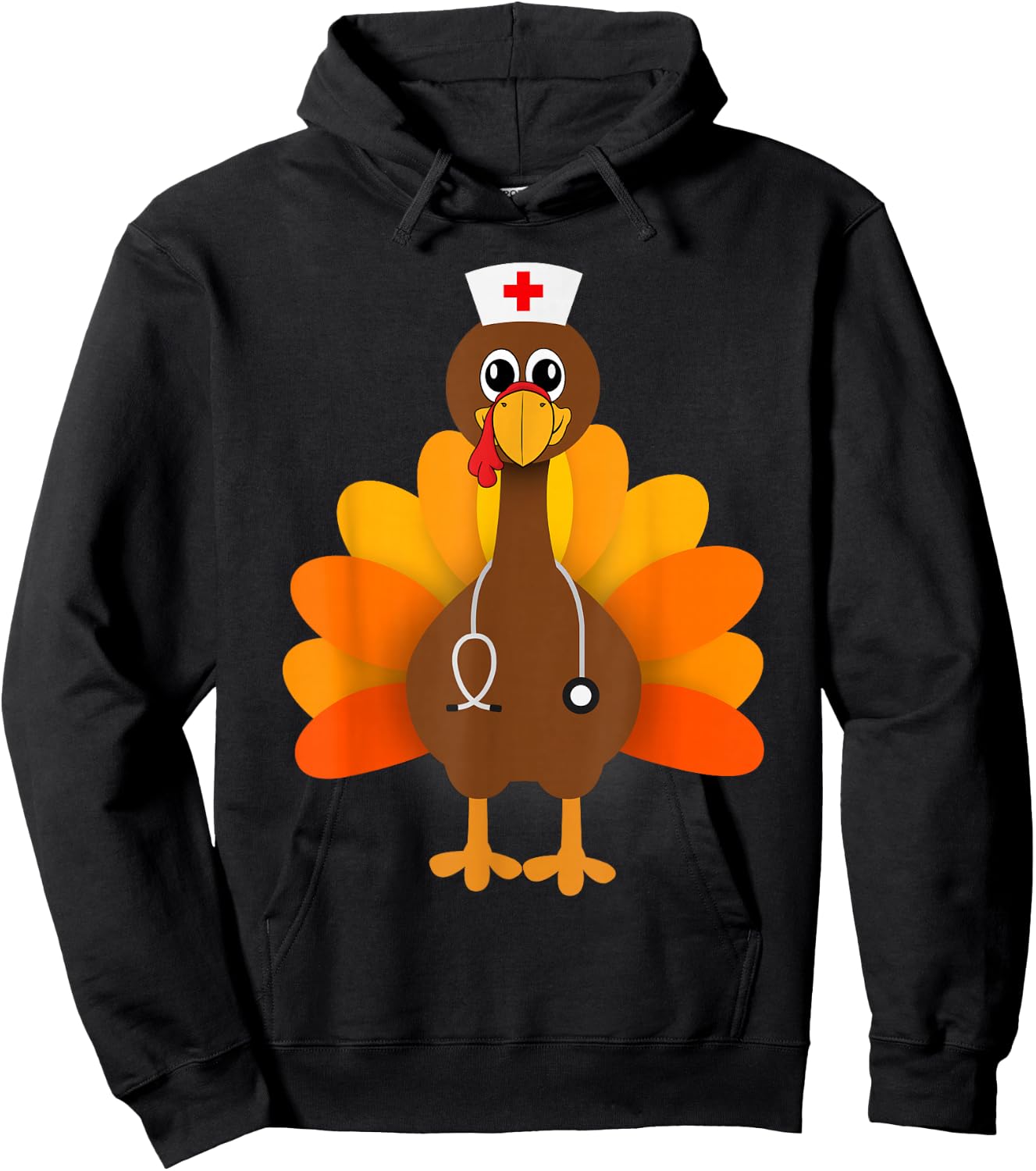 Thanksgiving Scrub Tops Women Turkey Nurse Holiday Nursing Hoodie - Hoodie | Black