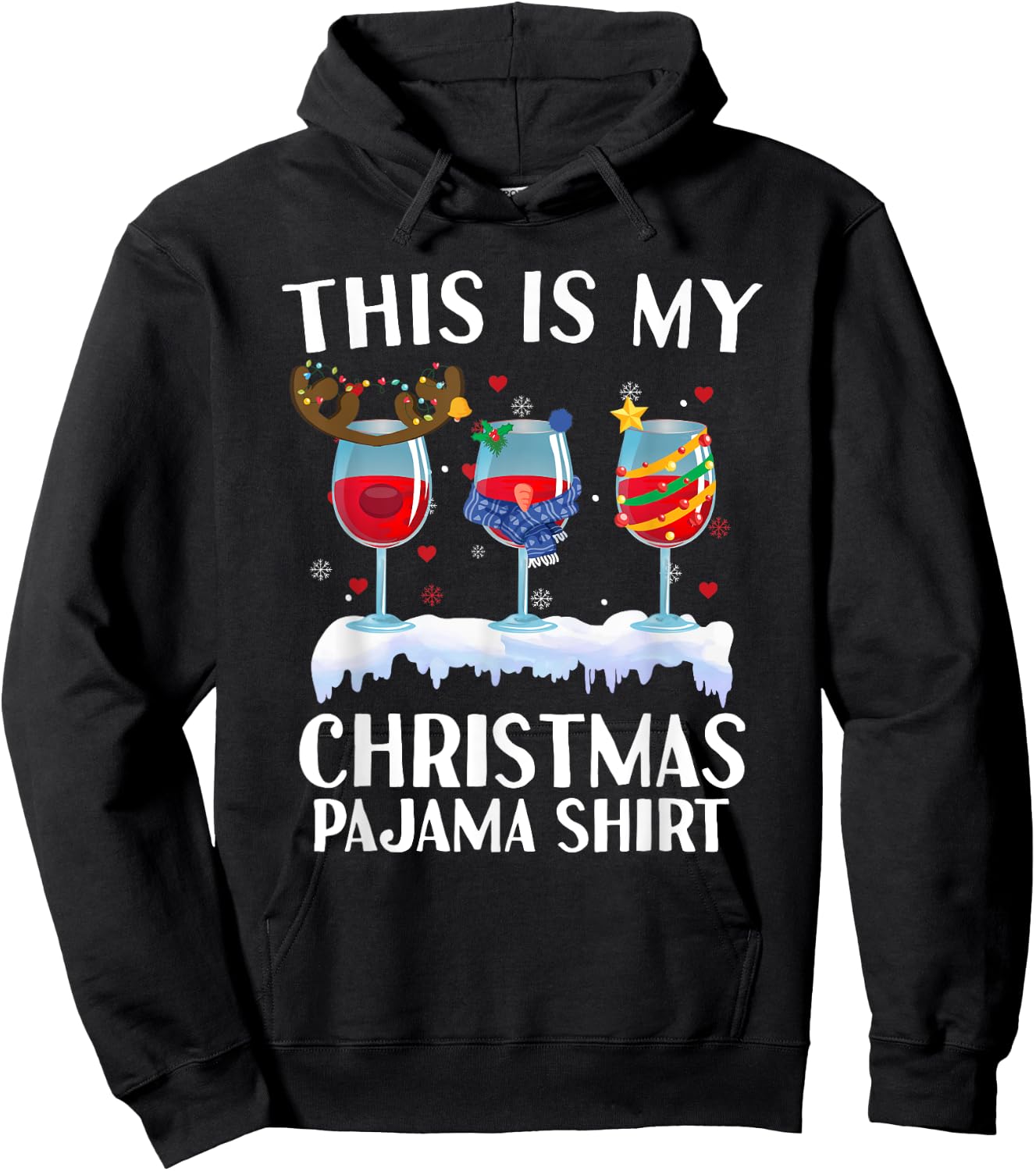 This Is My Christmas Pajama Wine Glass Wine Lover Christmas Hoodie - Hoodie | Black