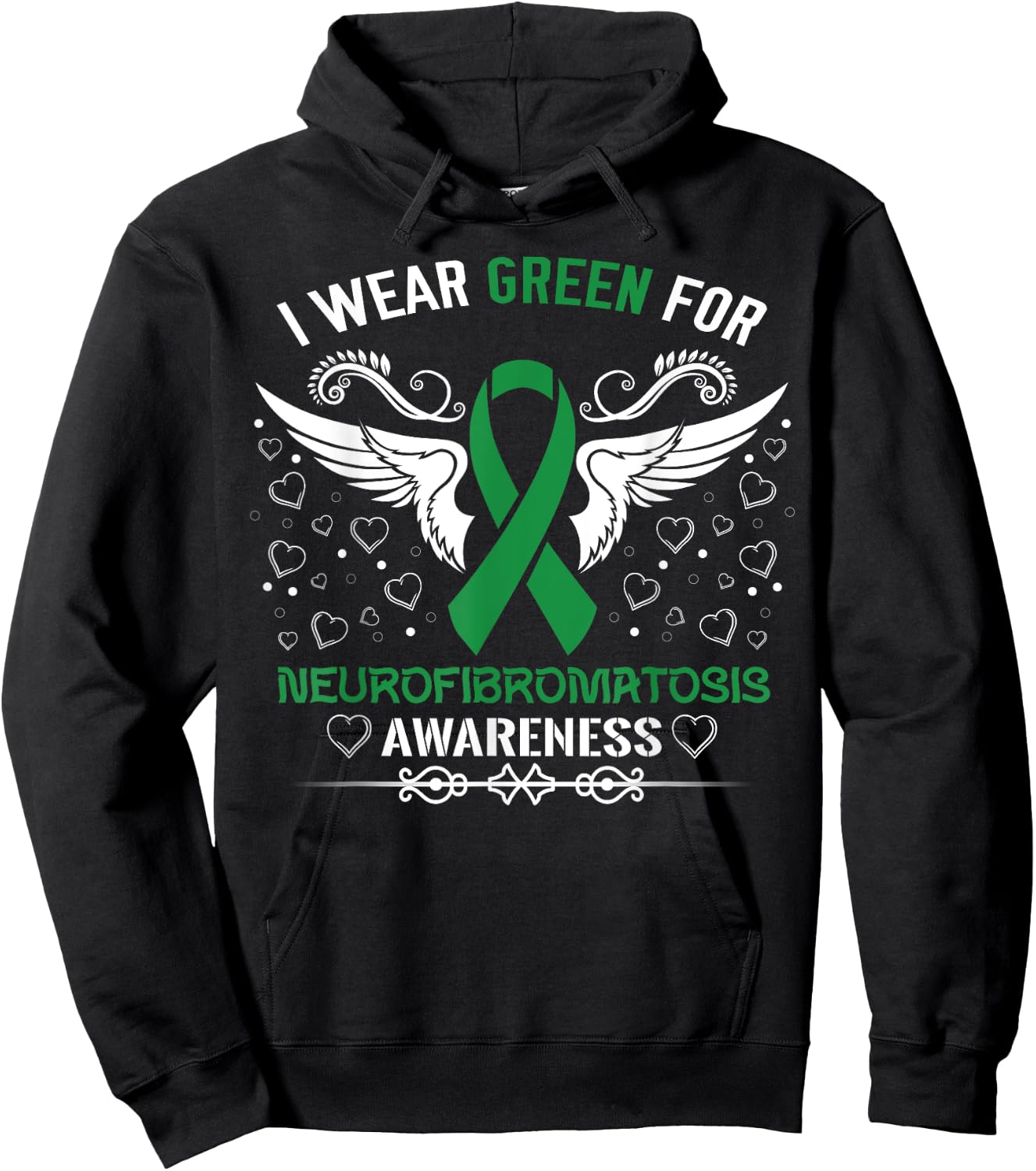 Wear Green For Neurofibromatosis Awareness Support Ribbon Hoodie - Hoodie | Black