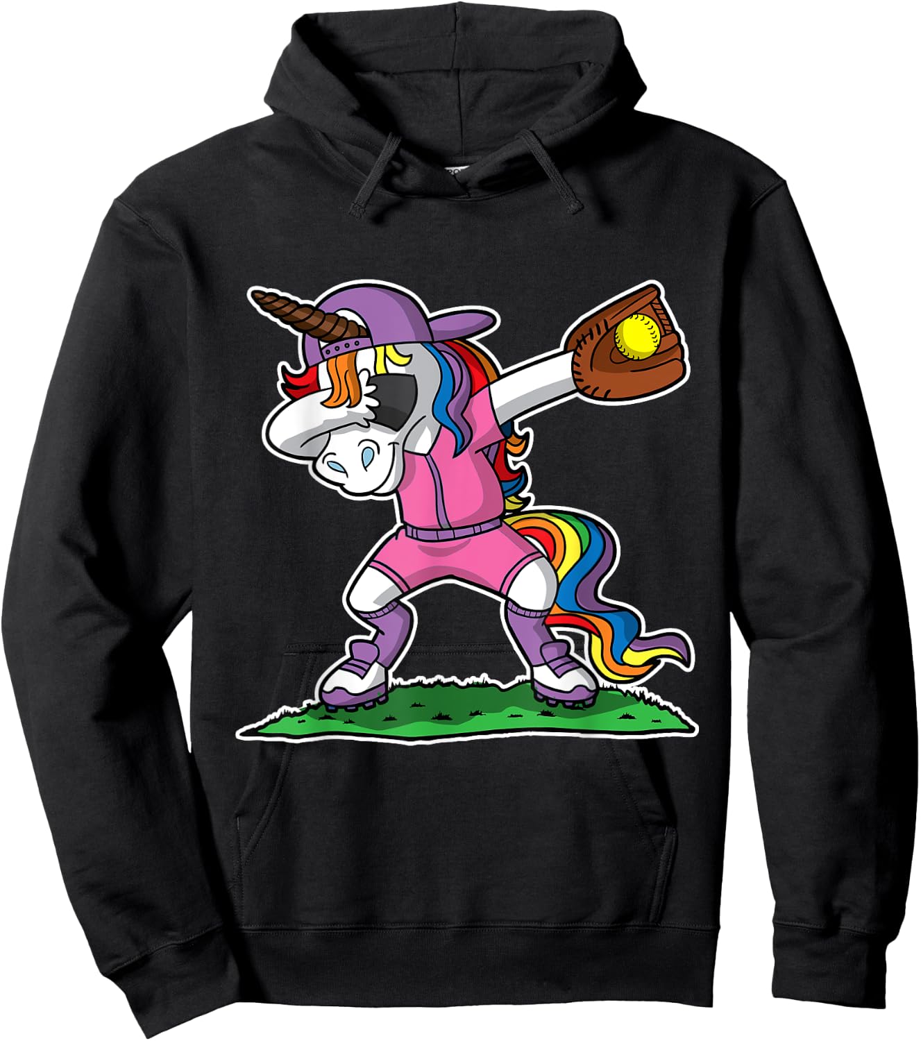 Dabbing Unicorn Softball Girls Women Kids Youth Toddler Teen Hoodie - Hoodie | Black