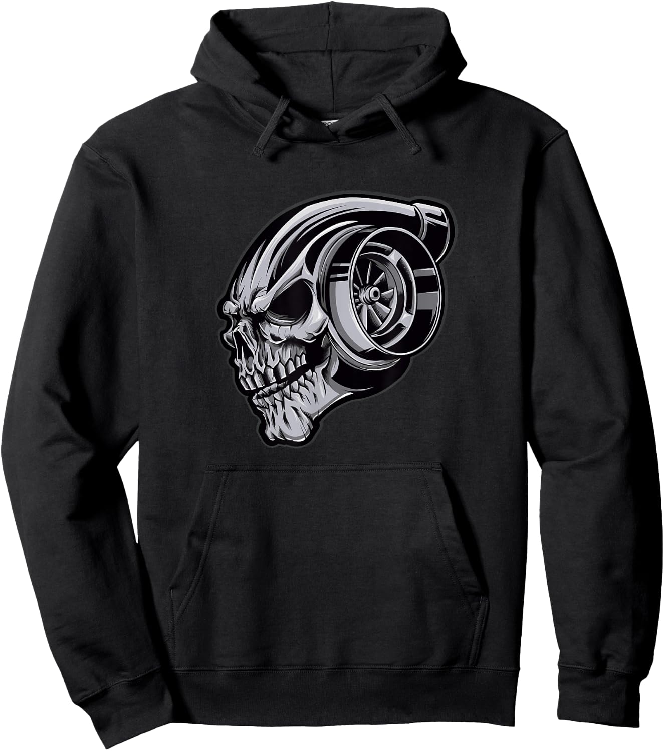 Chrome Turbocharger Skull Shirt Hoodie - Hoodie | Black