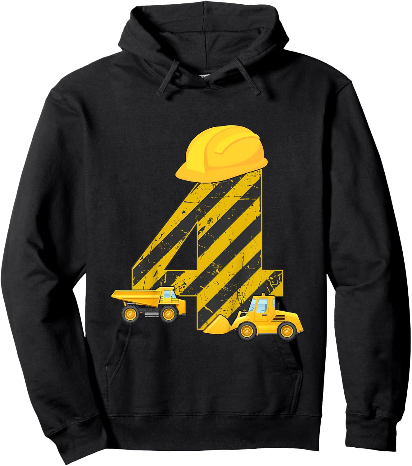 4th Birthday Digger I 4 Years Builder Excavator Gift Hoodie - Hoodie | Black
