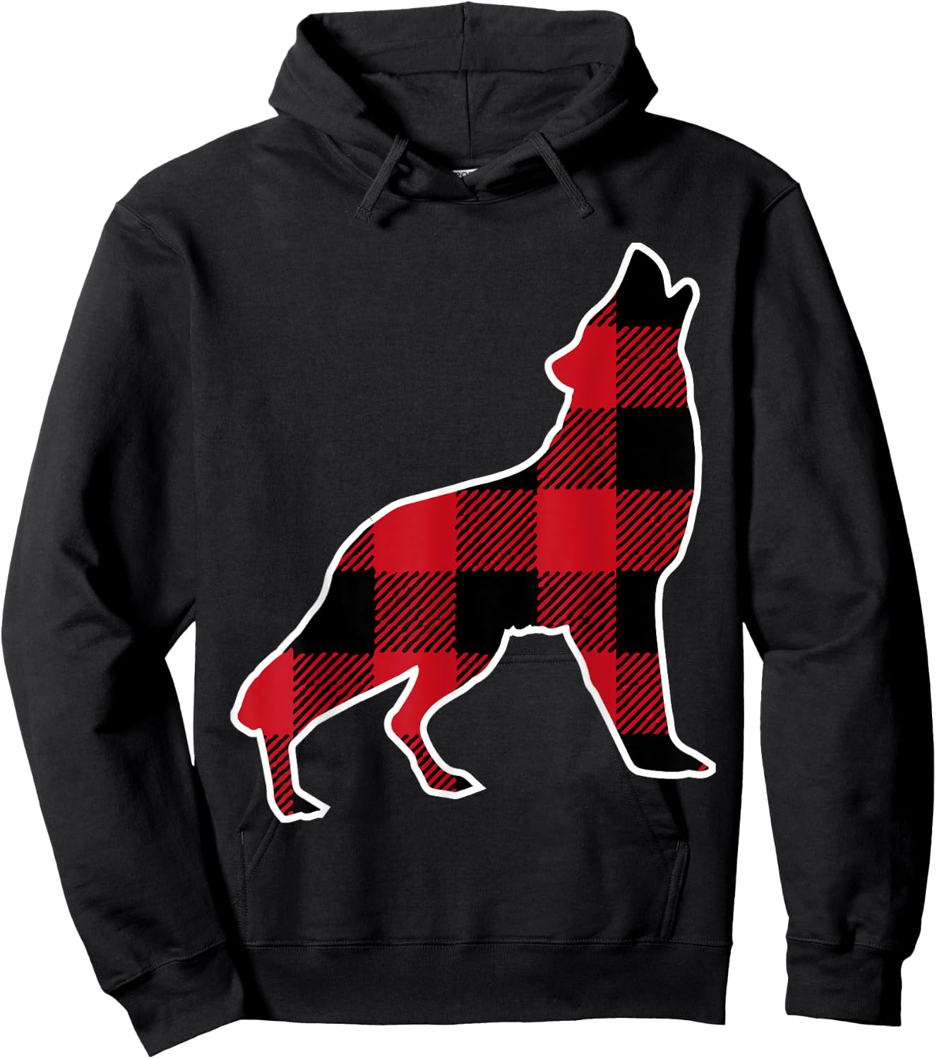 Wolf Family | Red Plaid Buffalo Matching Family Pajama Hoodie - Hoodie | Black
