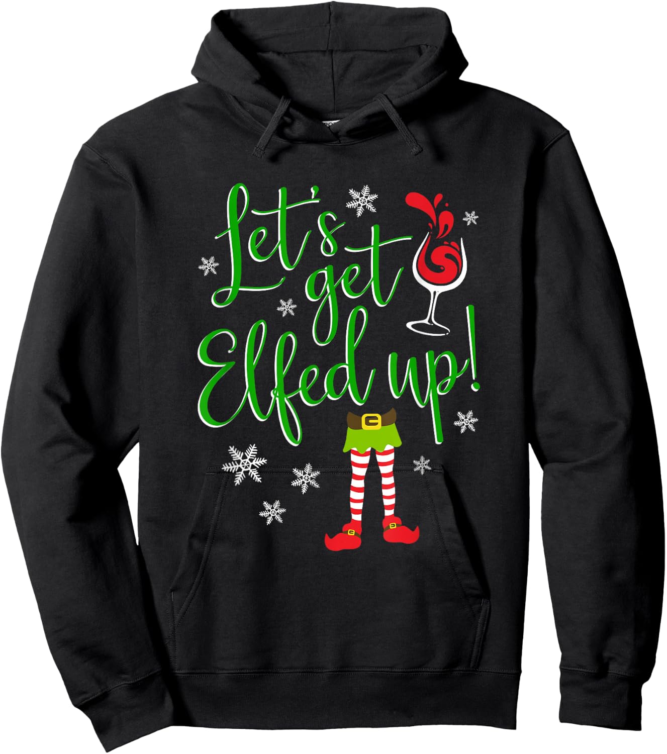 Let's Get Elfed Up Christmas Ladies Wine Drinking Hoodie - Hoodie | Black