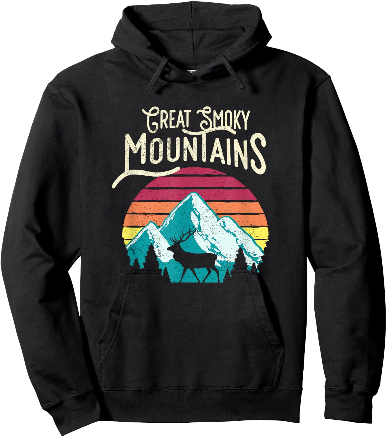 Retro Great Smoky Mountains National Park Elk Hoodie - Hoodie | Black