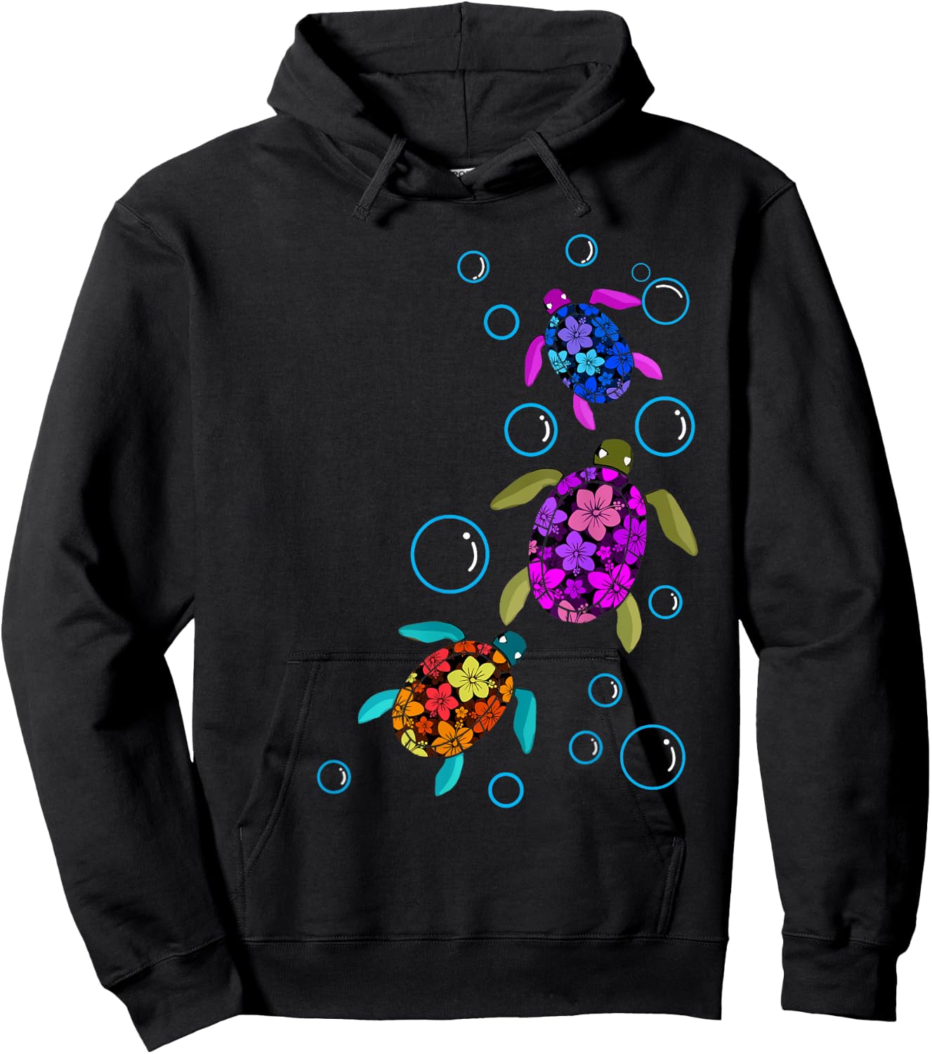 Hawaiian Sea Turtle Shirt Tropical Colors Hoodie - Hoodie | Black
