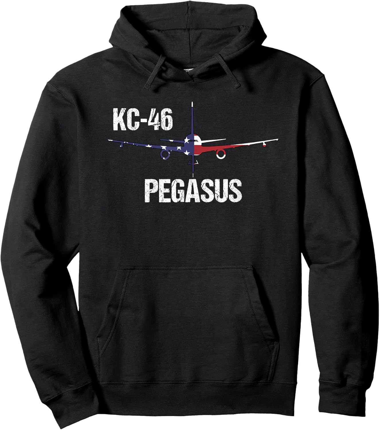 KC46 Pegasus Air Force Pilot- American Flag Funny Aviation Women Kids Men Hoodie - Hoodie | Black