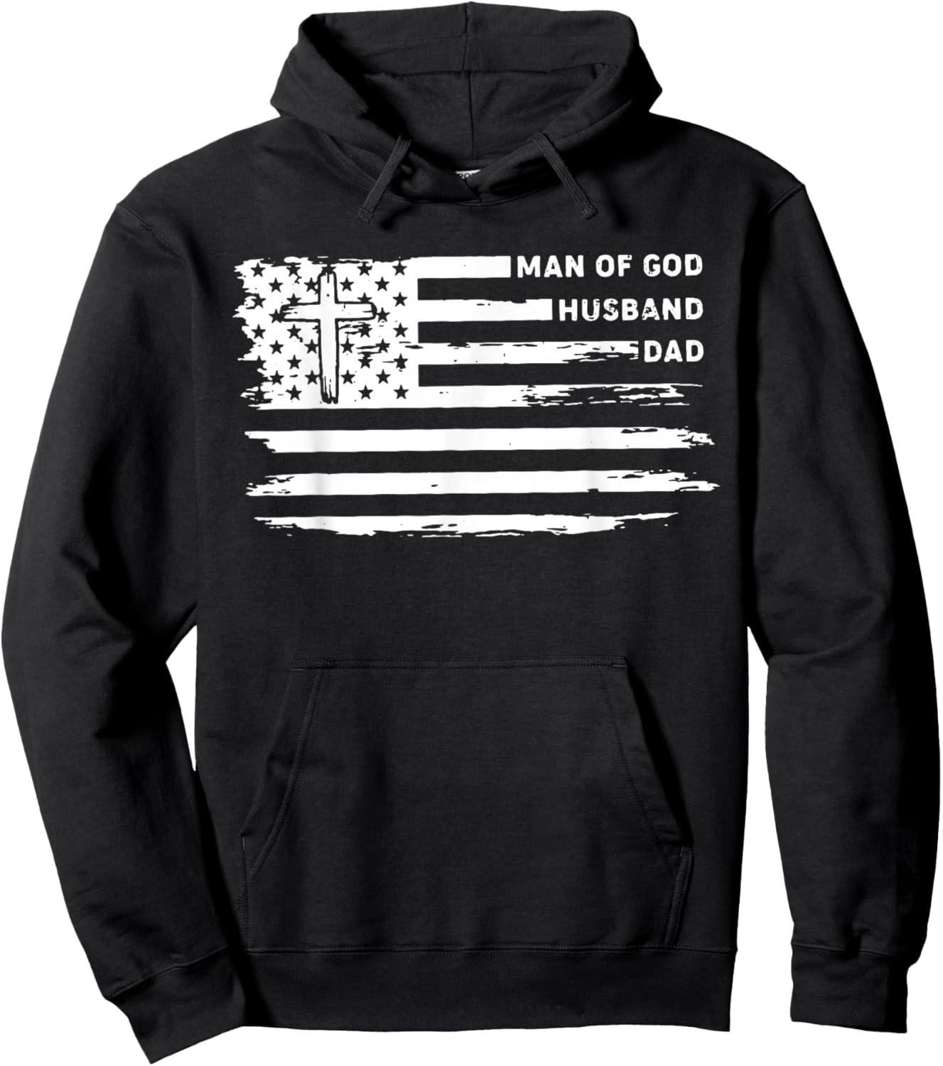 Man of God Husband Dad Christian American Flag Fathers Day Hoodie - Hoodie | Black