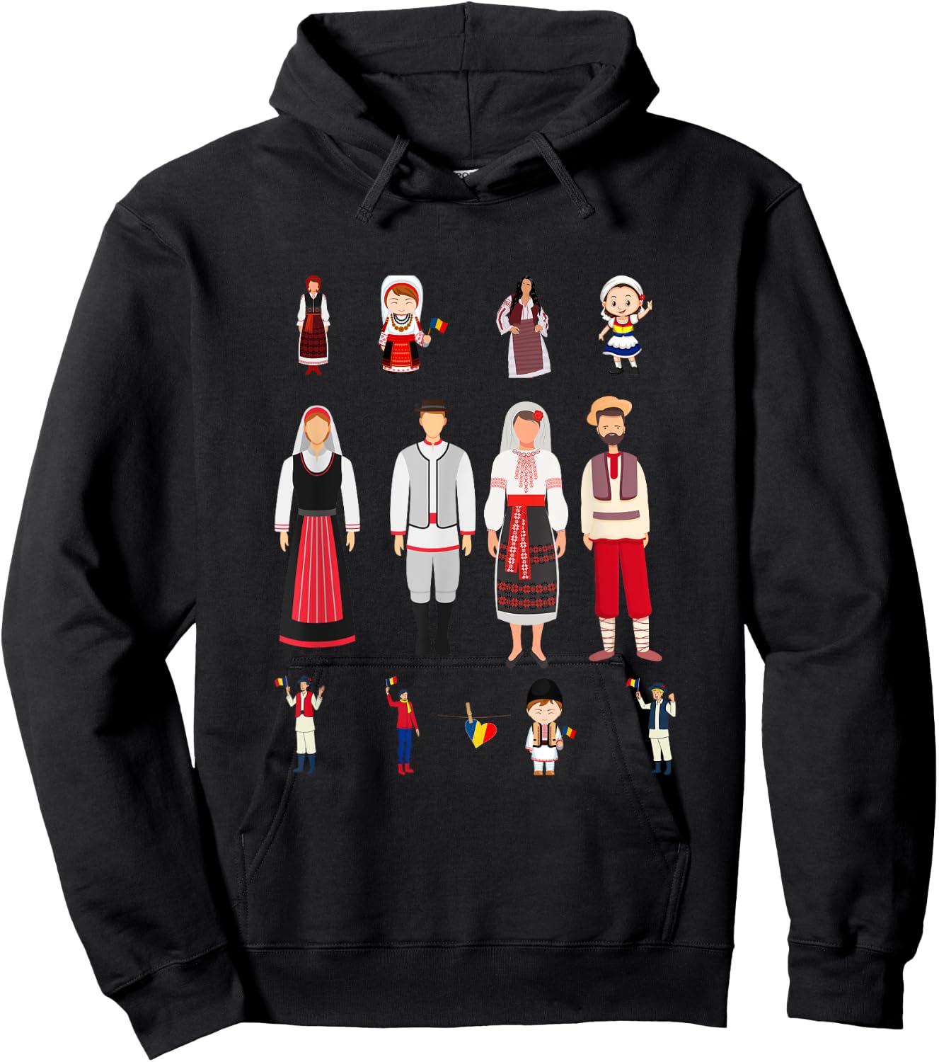 Traditional Romanian Family and Woman Hoodie - Hoodie | Black