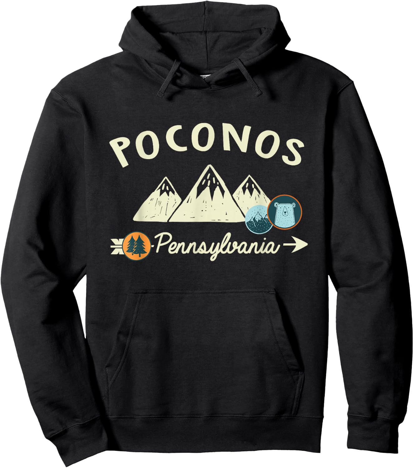 Funny Cartoon Mountain Hiking Patches Poconos Pennsylvania Hoodie - Hoodie | Black