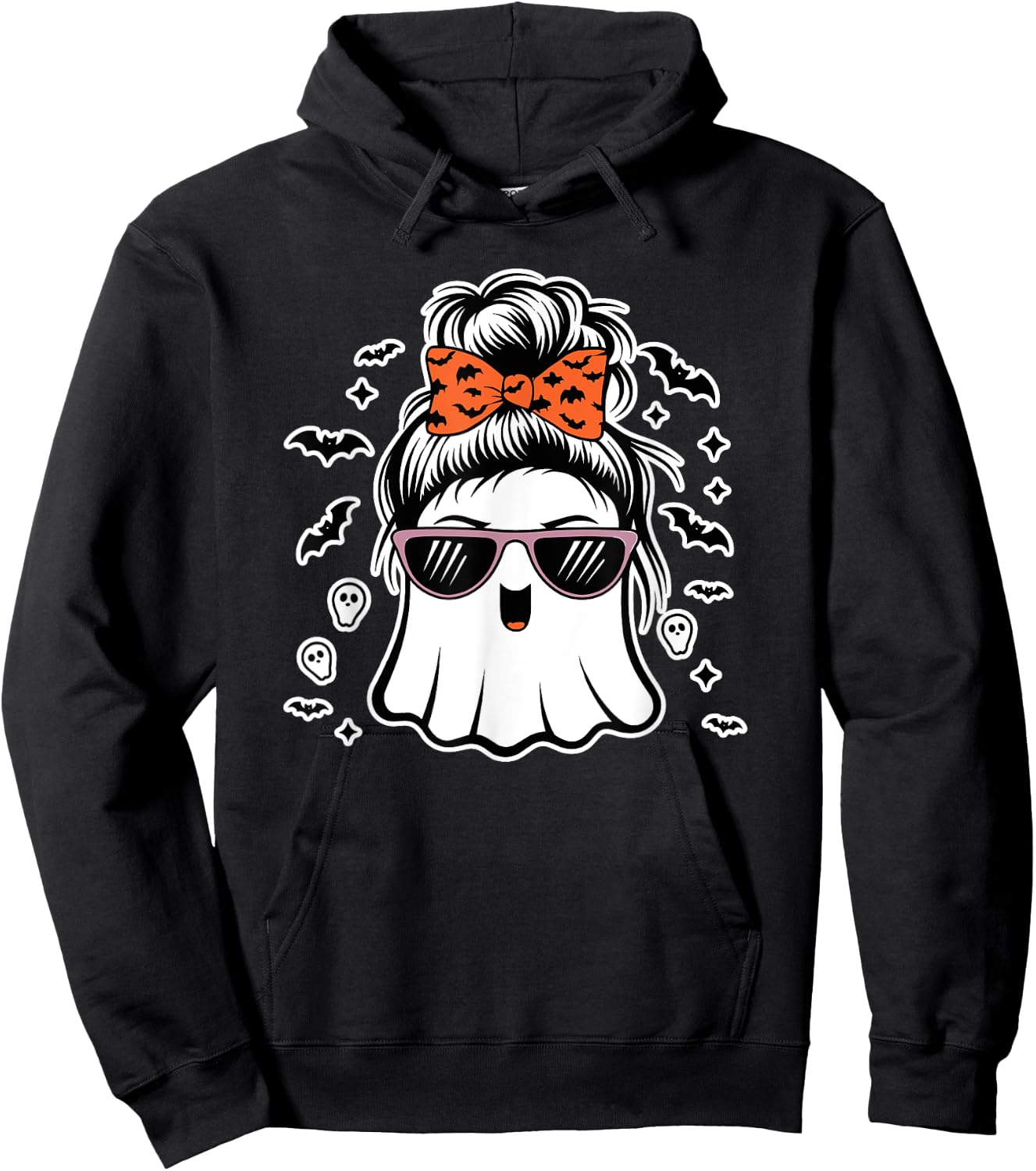 Cute Ghost Messy Bun Mom Halloween Messy Hair Bun Moms Life Hoodie - Hoodie | Black