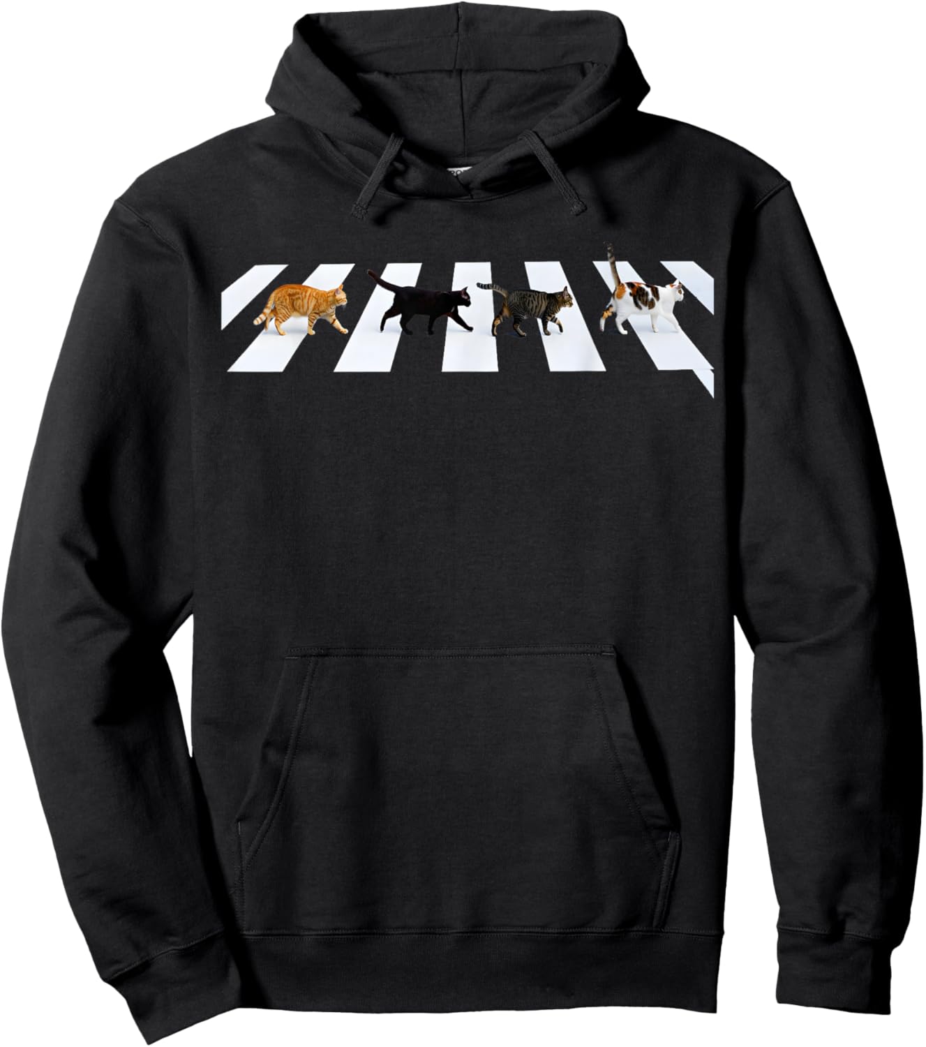 Cat Crosswalk Parody - Colorful Cats Crossing Road Funny Hoodie - Hoodie | Black