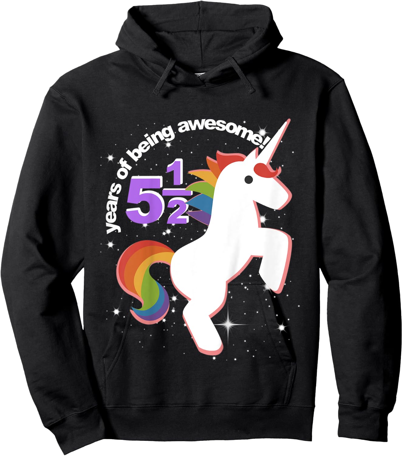 Girls Half Birthday Unicorn Shirt 5.5 5 and Half Years 5th Hoodie - Hoodie | Black