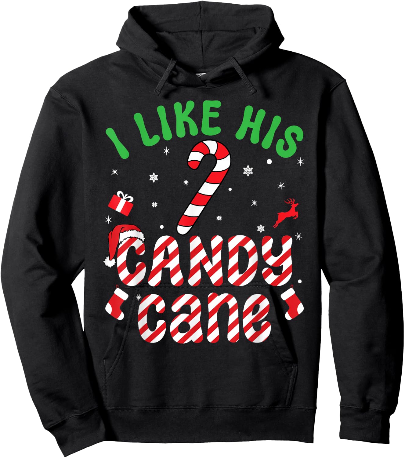 I Like His Candy Cane Funny Christmas Couples Matching Hoodie - Hoodie | Black