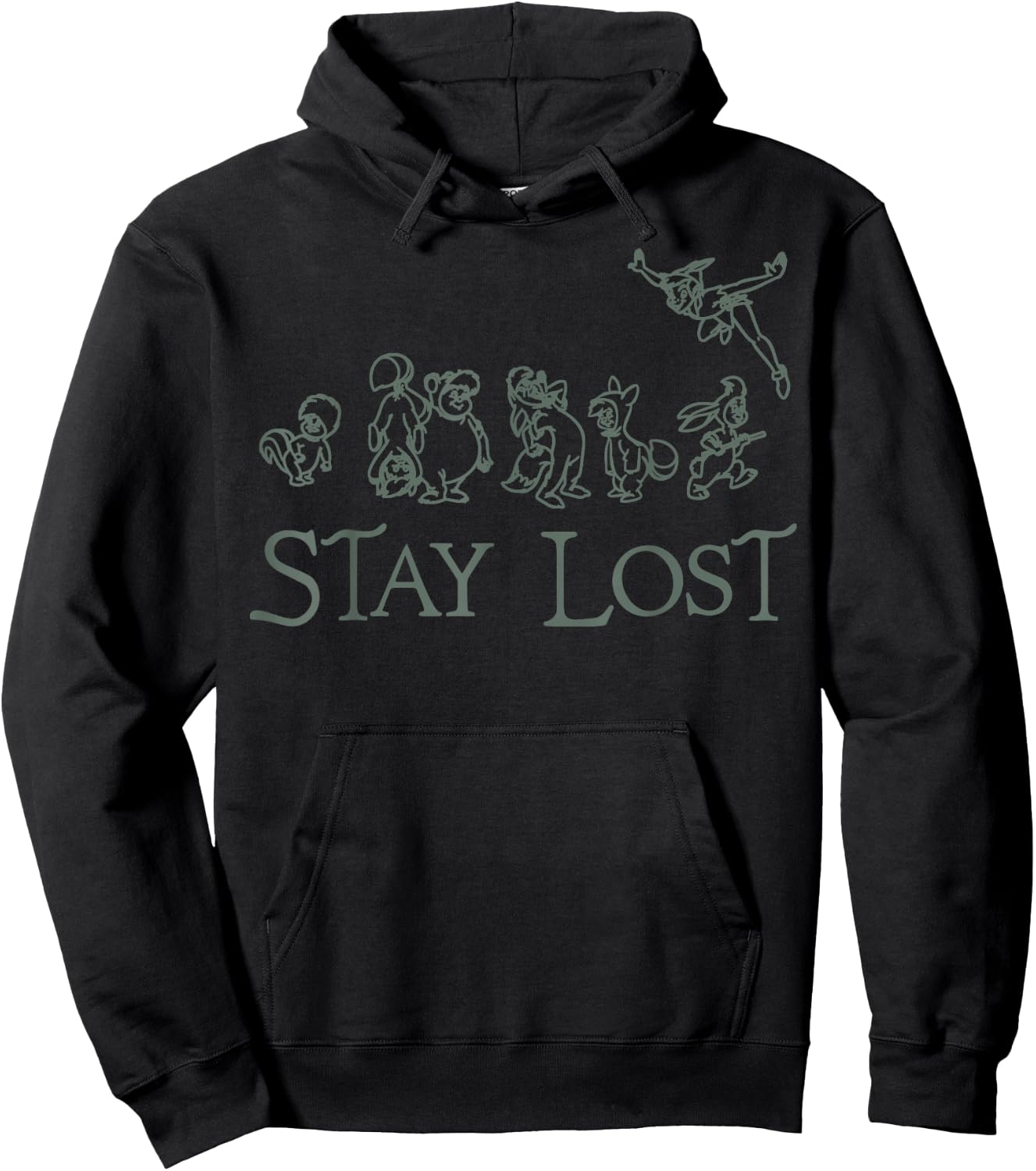 Disney Peter Pan Lost Boys Stay Lost Green Outline Hoodie - Hoodie | Black