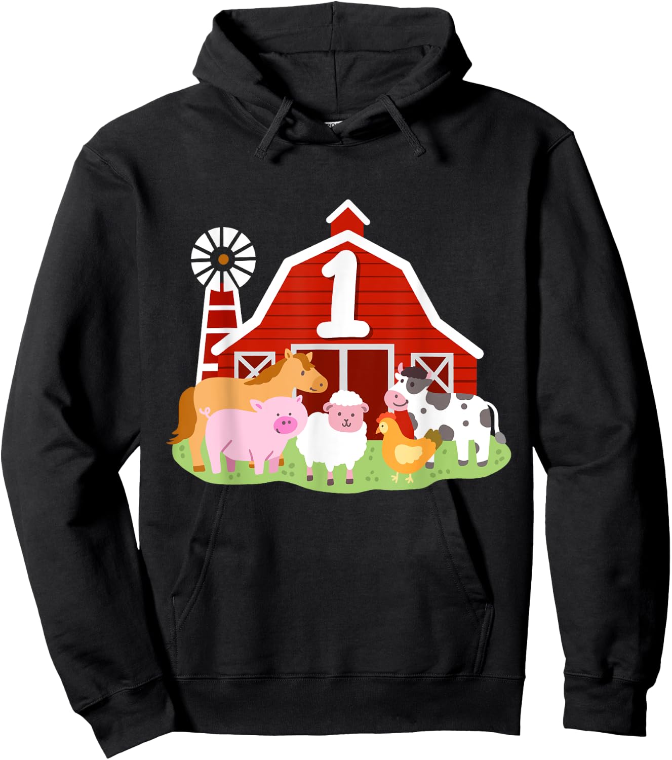 1st Birthday Farm Animals Bday Party 1 Year Old Boy Toddler Hoodie - Hoodie | Black
