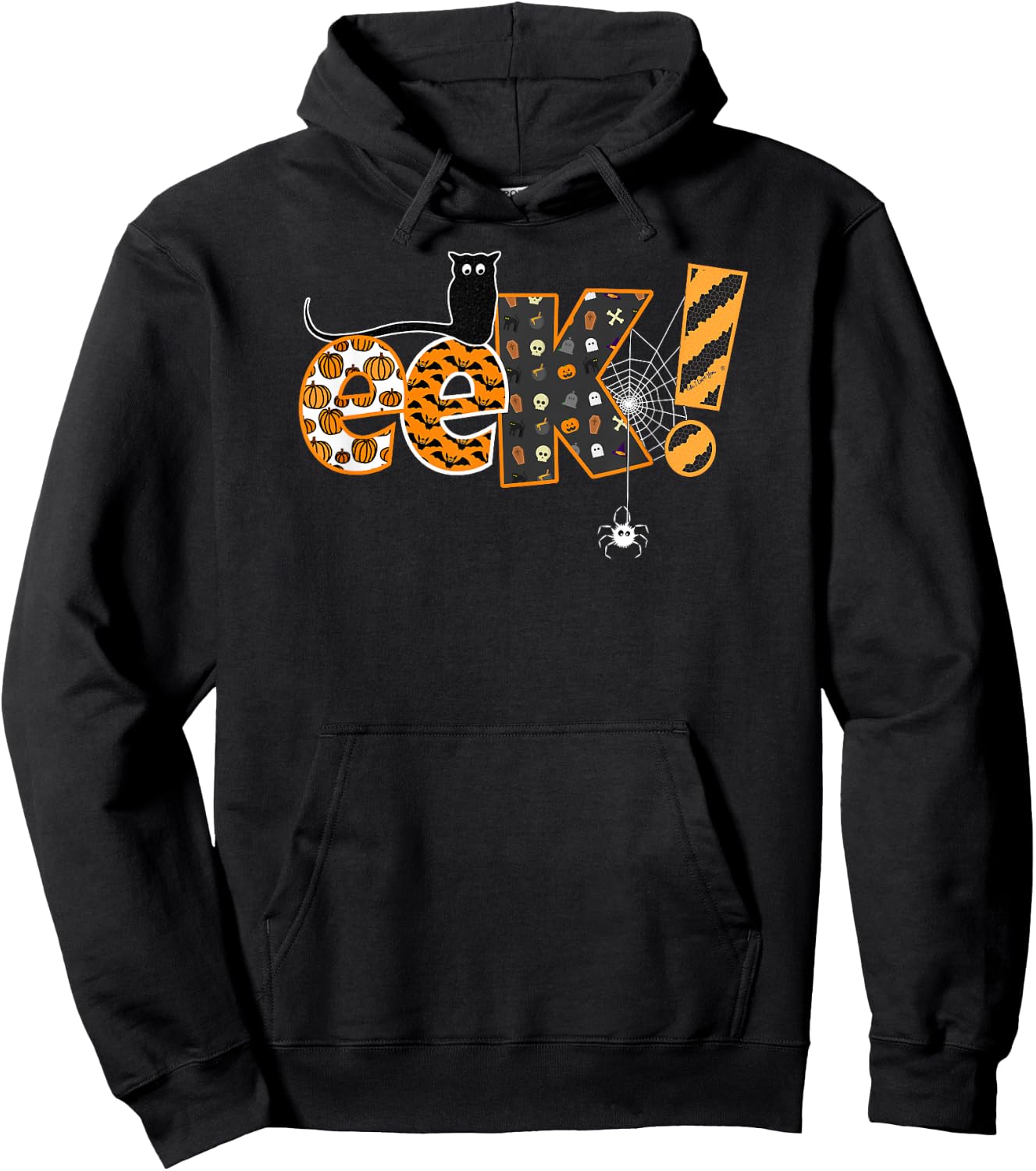 Boo Halloween EEK! Design with Funny Cat and Spider Women Kids Hoodie - Hoodie | Black