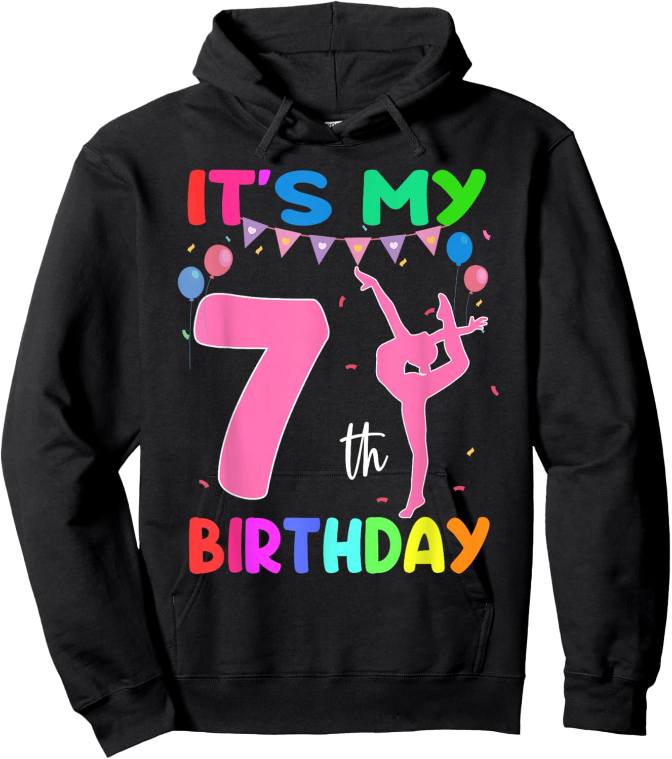 It's My 7th Birthday 7 Year Old Birthday Gymnastics Themed Hoodie - Hoodie | Black
