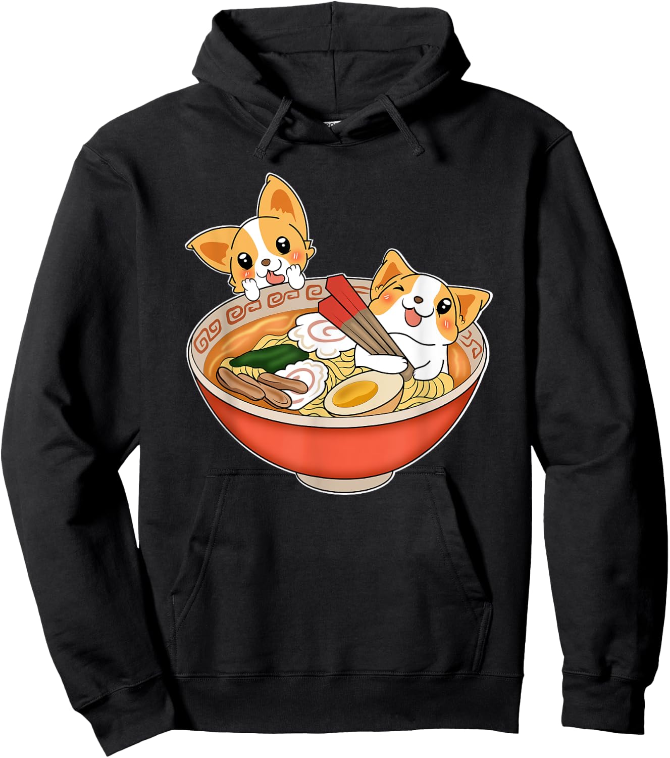 Kawaii Japanese Anime Corgi Dog Funny Ramen Gift Hoodie - Hoodie | Black