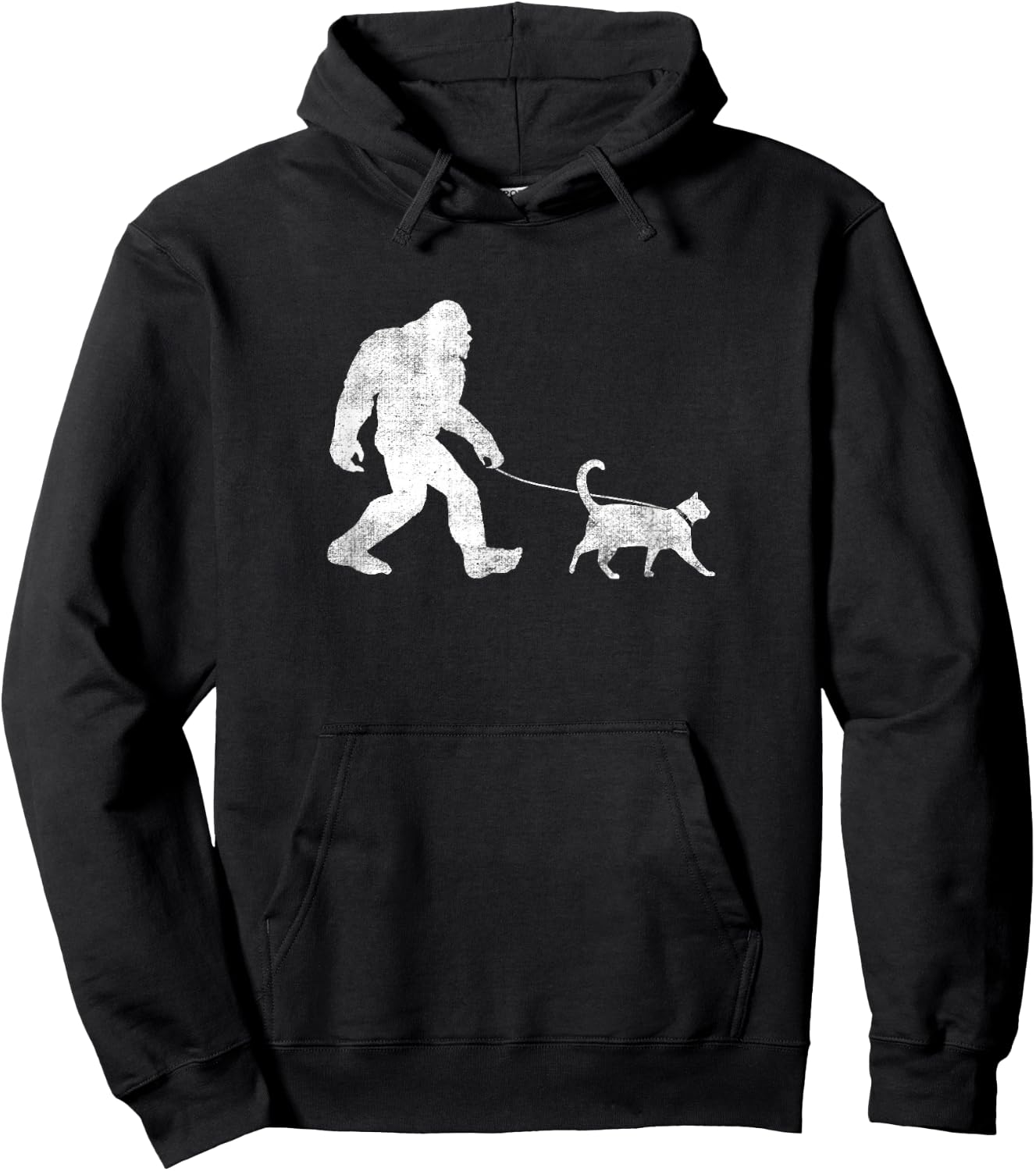 Funny Bigfoot Walking a Cat Sasquatch Yeti Cat Hoodie - Hoodie | Black