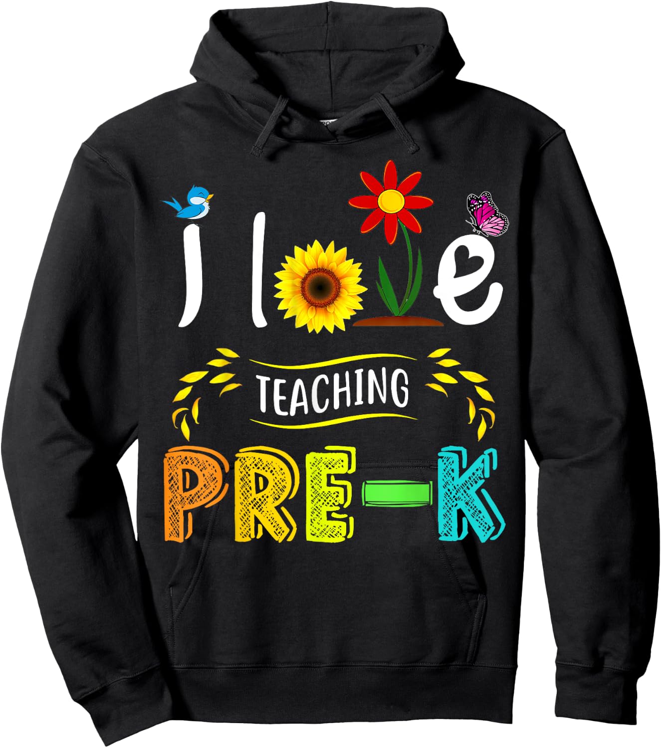I Love Teaching Pre-K Sunflower Lover for Preschool Teacher Women Girls Kids Hoodie - Hoodie | Black