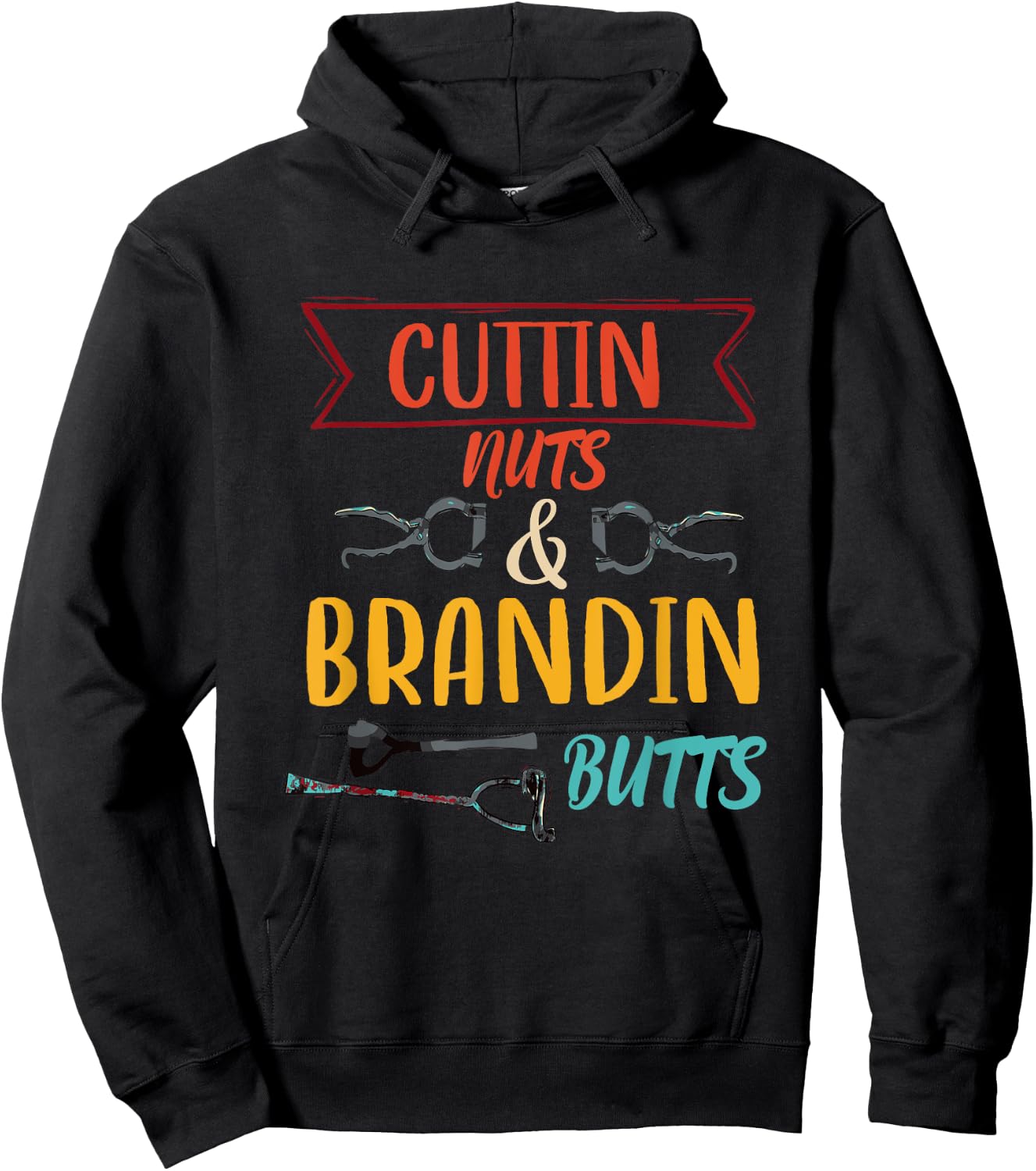 Cuttin Nuts & Brandin Butts Vintage Design Hoodie - Hoodie | Black