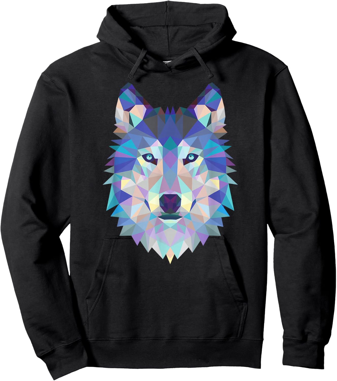 Cool Wolf Face Geometric Art Wildlife Animal Lovers Hoodie - Hoodie | Black