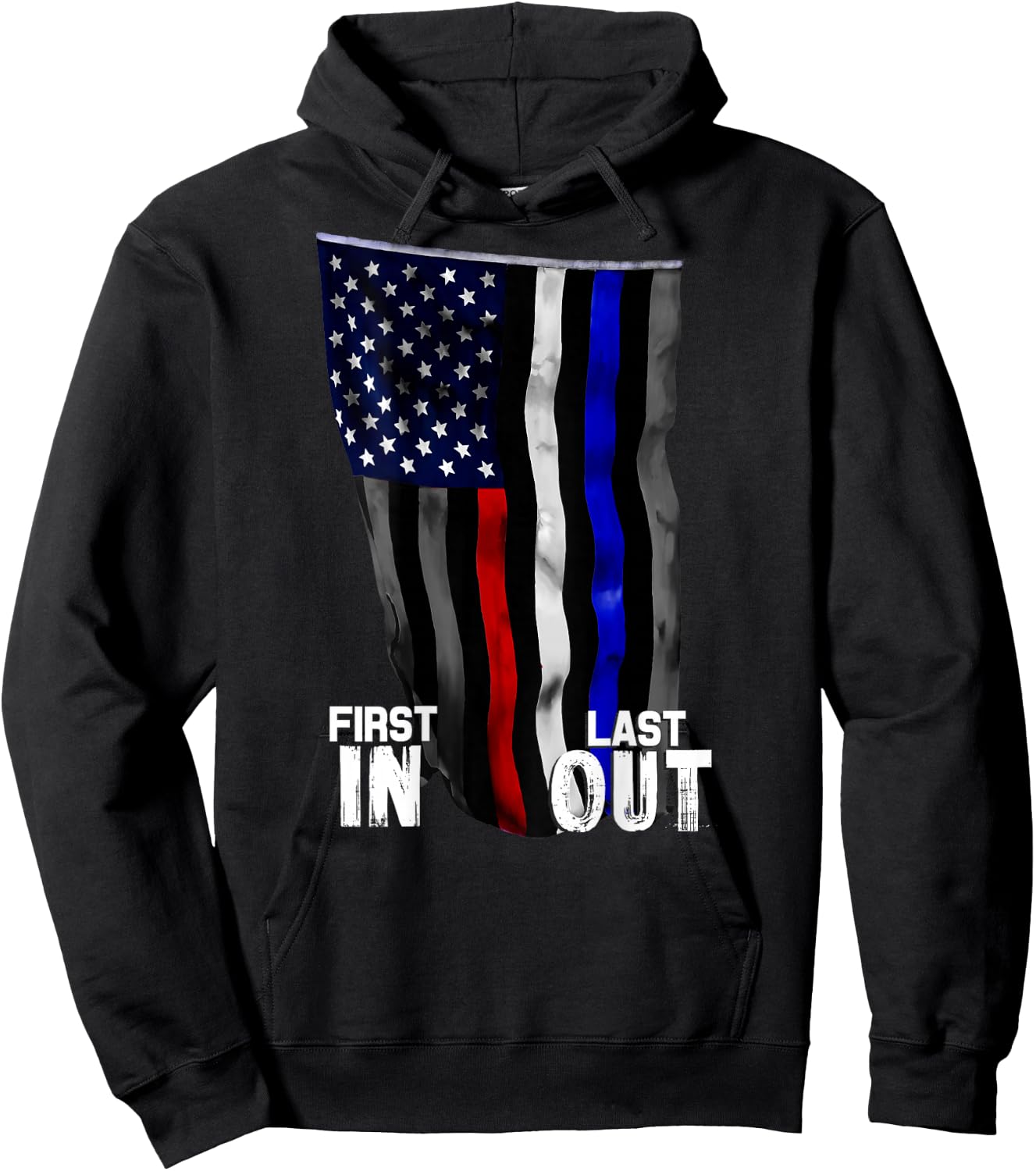 Police Fire EMS First Responder American Flag Hoodie - Hoodie | Black