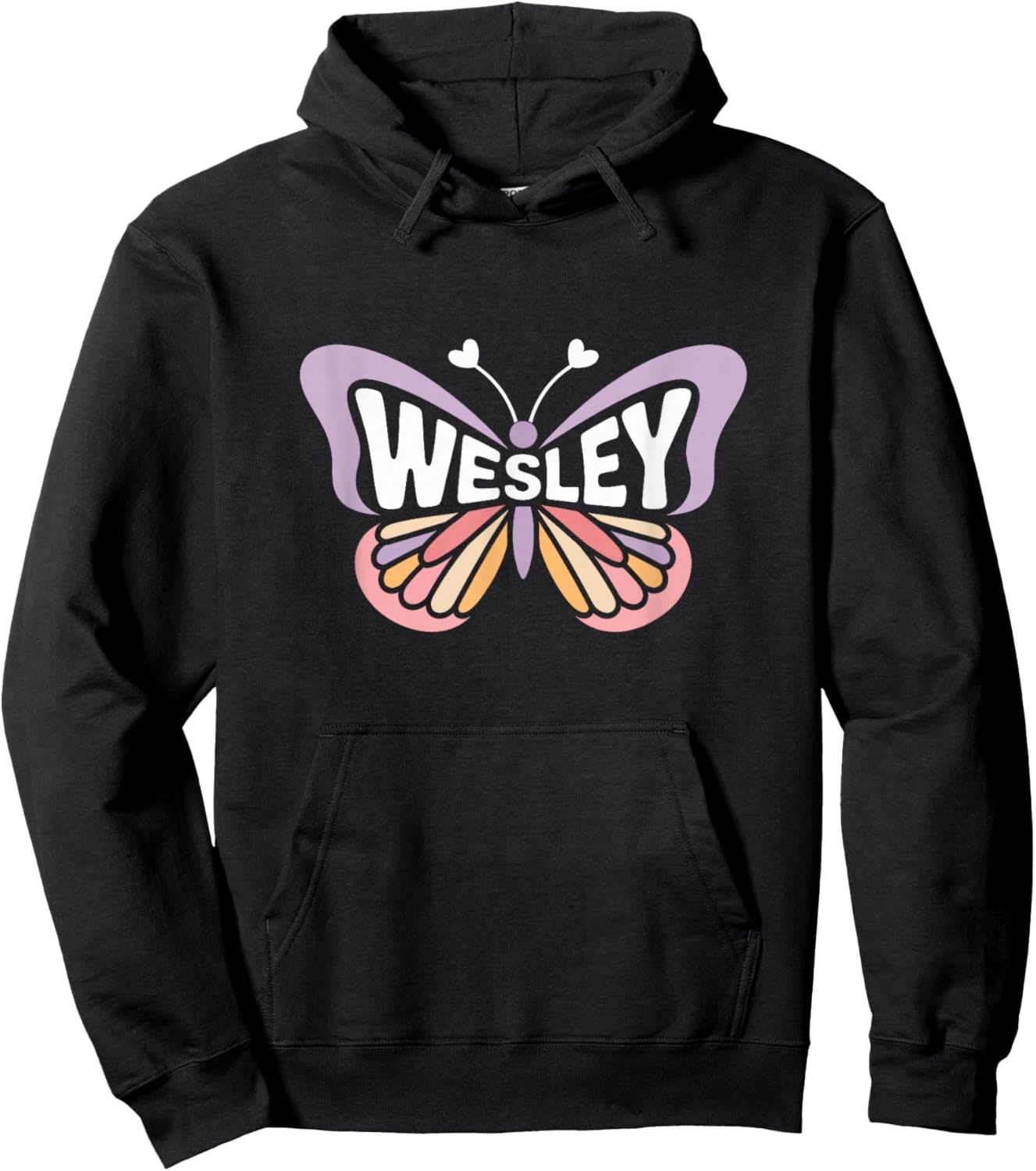 Wesley Butterfly - Personalized Cute Name Word Art Hoodie - Hoodie | Black