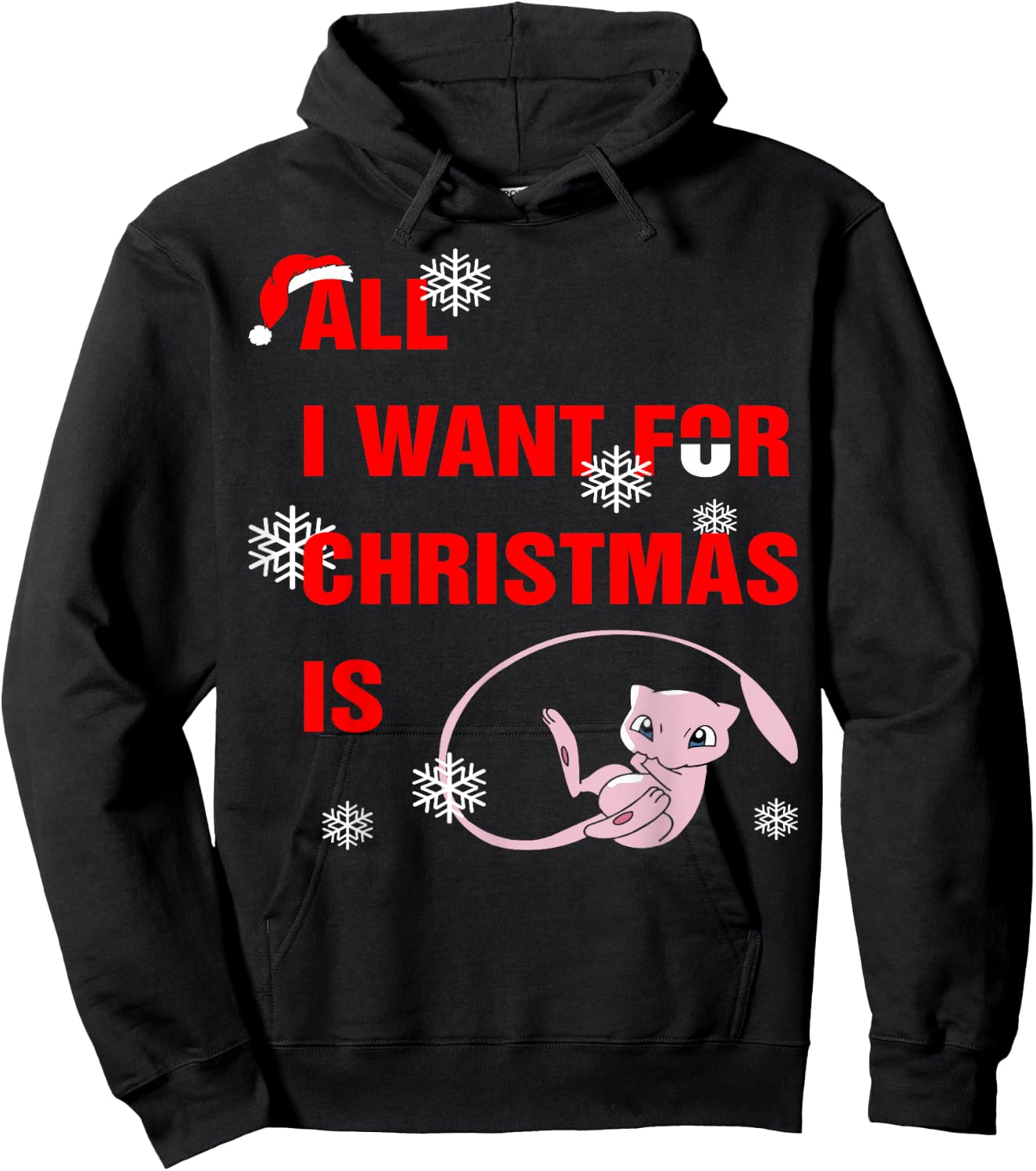 Awesomazing Designs All I Want For Christmas Is Mew -Adults Black Hoodie - Hoodie | Black