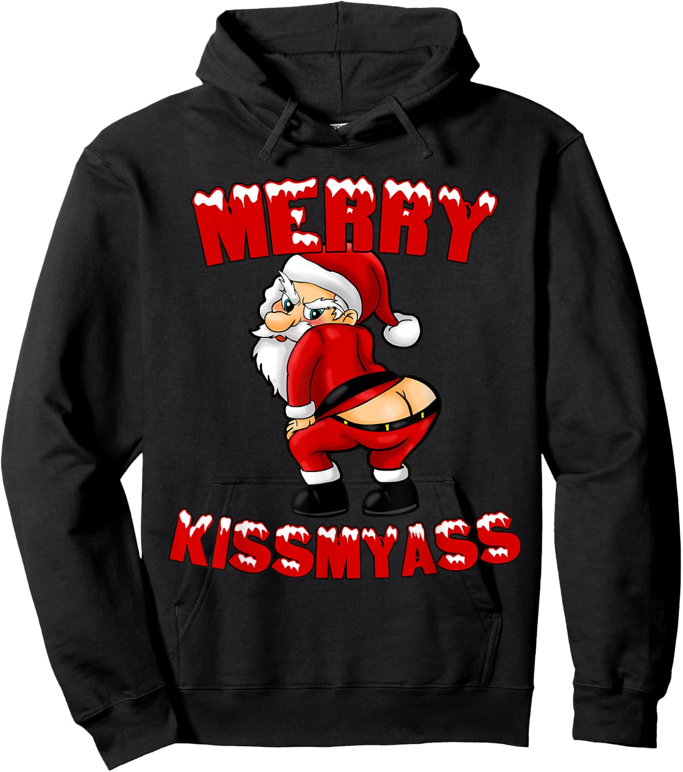 Hilarious Merry Kissmyass Christmas Santa Hoodie - Hoodie | Black
