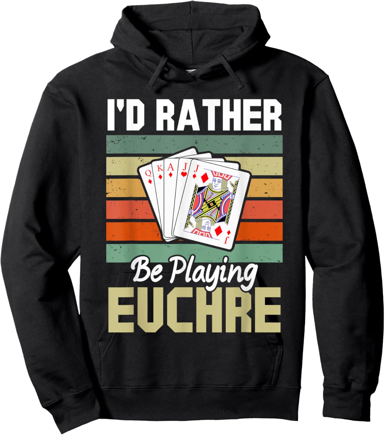 Retro I'd Rather Be Playing Euchre Funny Card Game Hoodie - Hoodie | Black