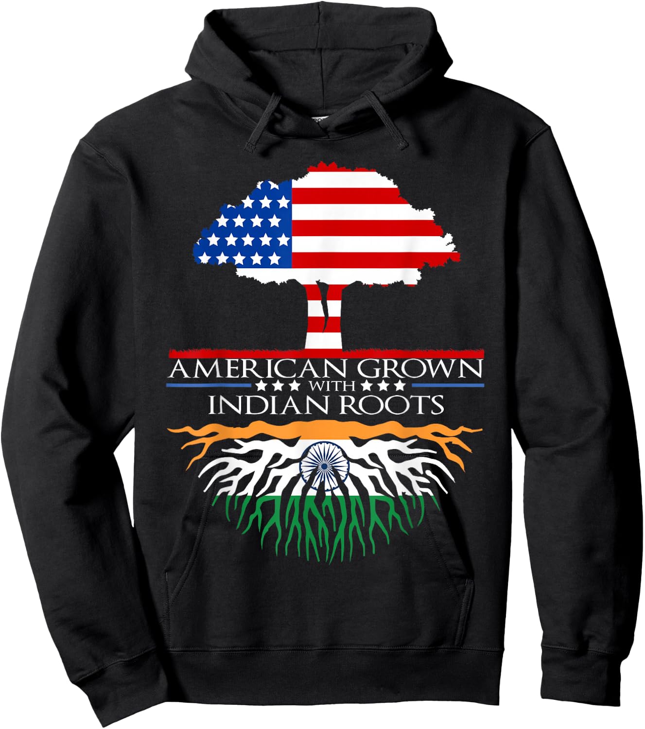 Indian Roots American Grown Tree Flag USA India Asian Hoodie - Hoodie | Black