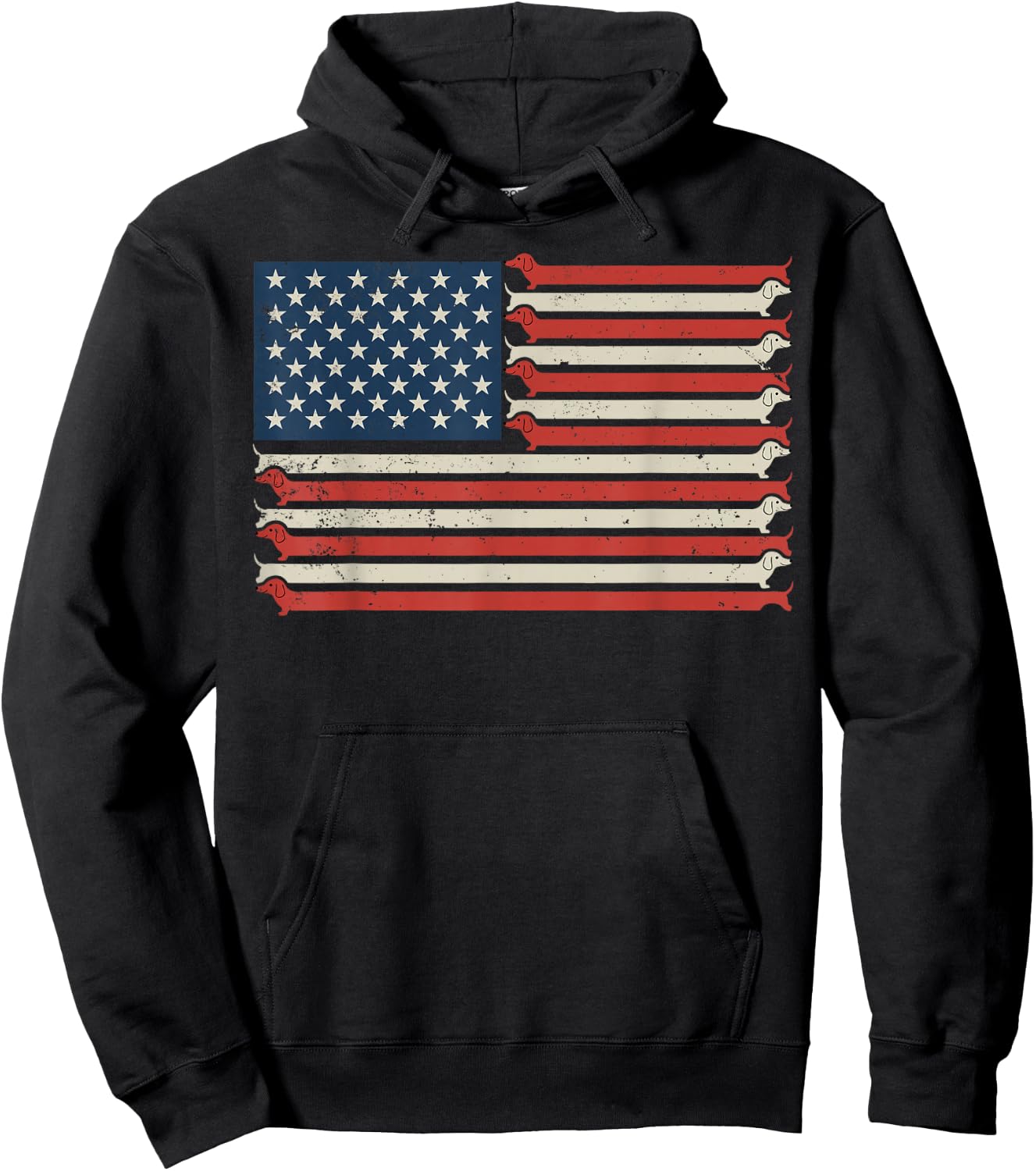 Wiener Dog 4th of July Patriotic Dachshund American Flag Hoodie - Hoodie | Black