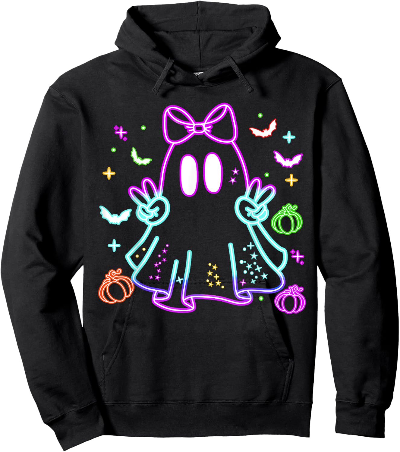 Boo Ghost Spooky Season Girls Kids Glow In Halloween Night Hoodie - Hoodie | Black