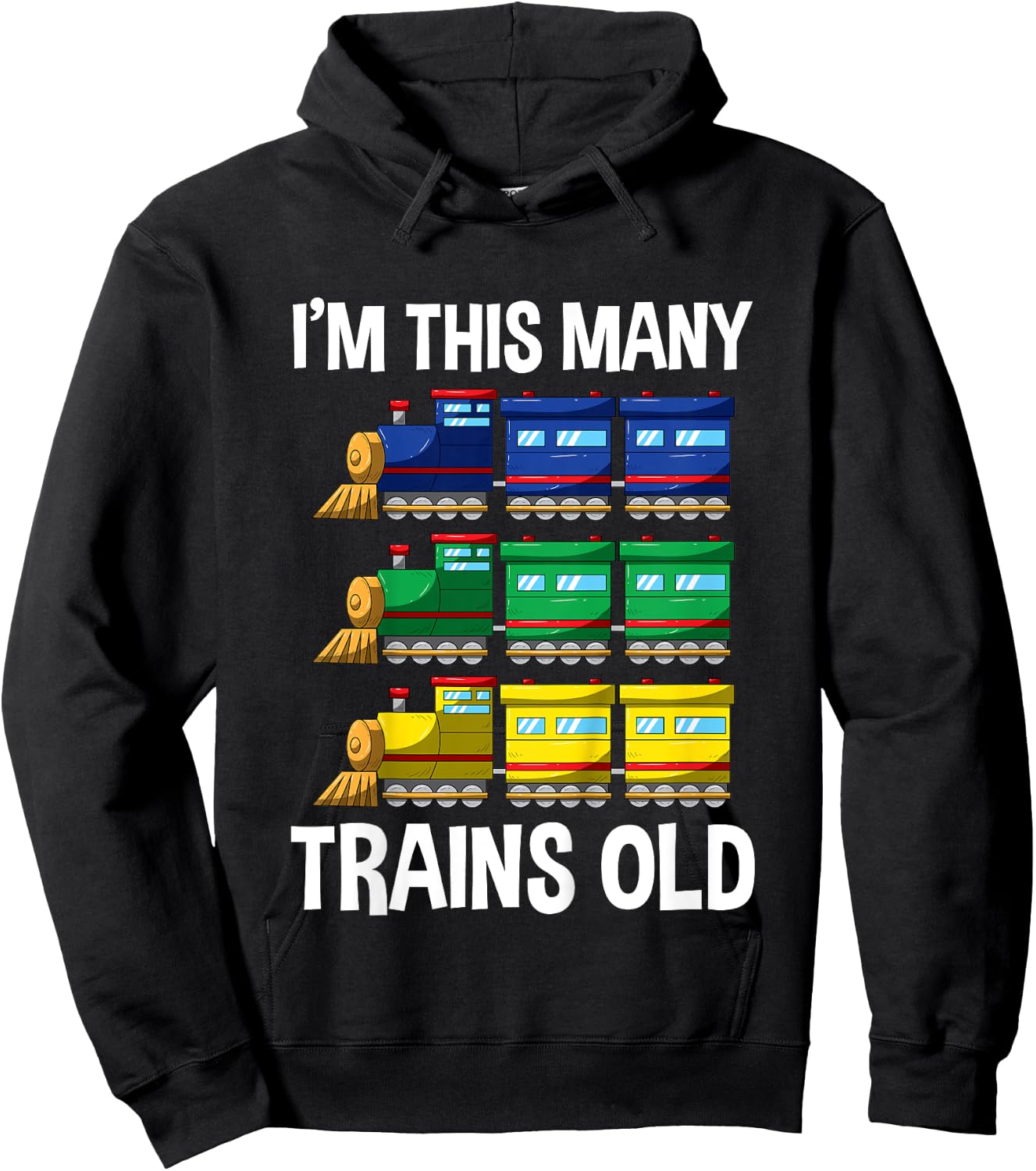 Kids I'm This Many Trains Old T Shirt 3 Yr Boy Kid Birthday Idea Hoodie - Hoodie | Black