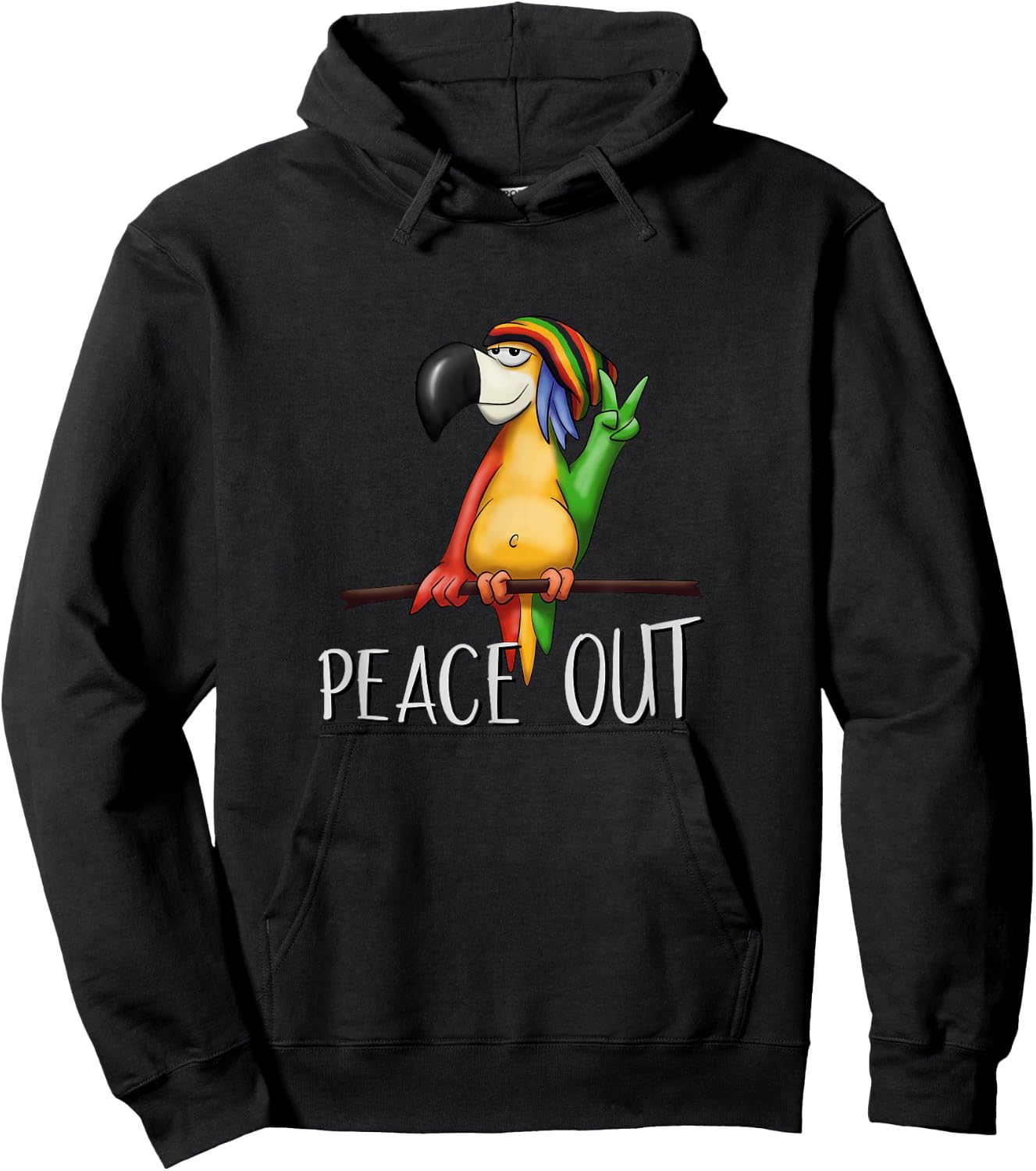 Peace Out Funky Cool Bird Drawing Chilling Reggae Parrot Hoodie - Hoodie | Black