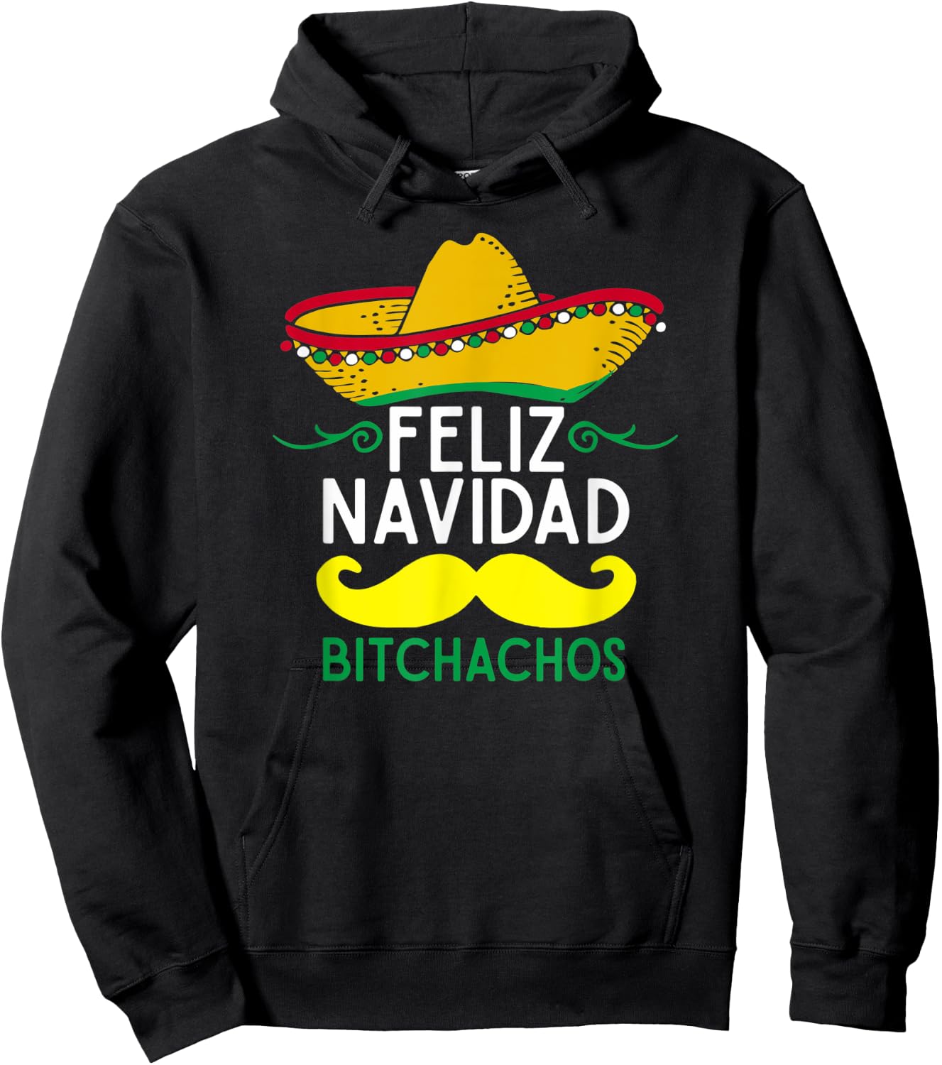 Mexican Santa Feliz Navidad Christmas Sombrero Mustache Fun Hoodie - Hoodie | Black
