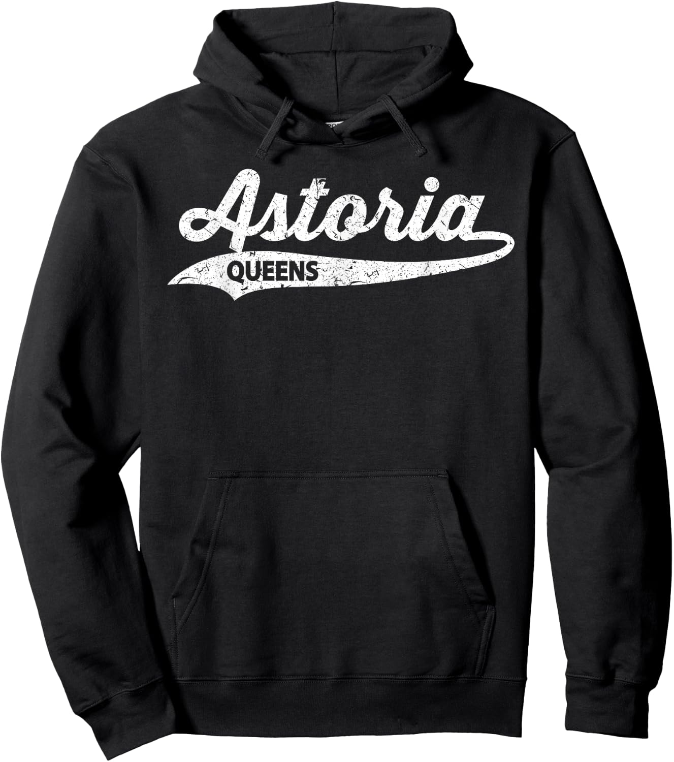 Astoria Queens Baseball Typographic Distressed NYC Hoodie - Hoodie | Black