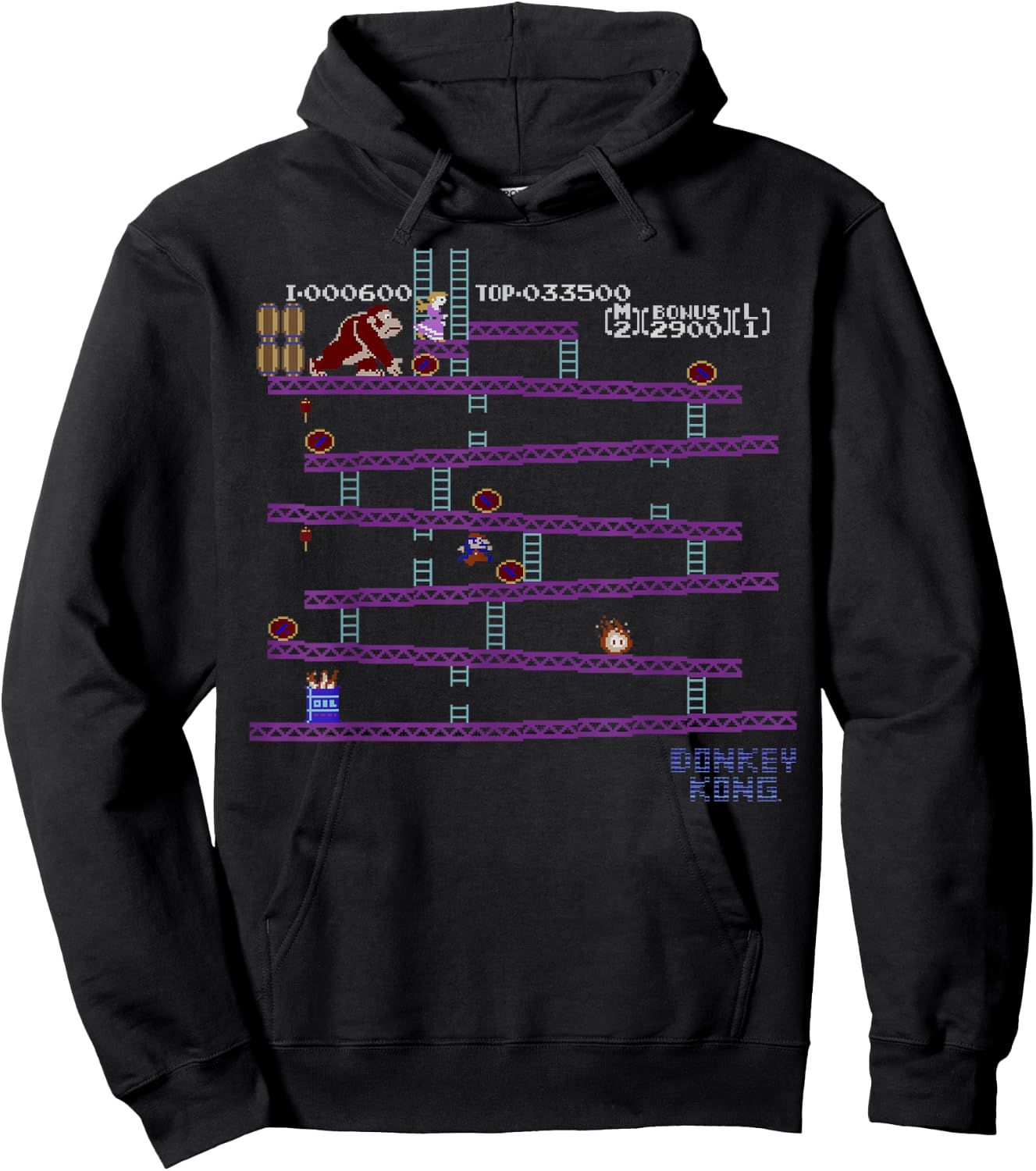 Nintendo Donkey Kong 8-Bit Side Scroll Graphic Hoodie - Hoodie | Black