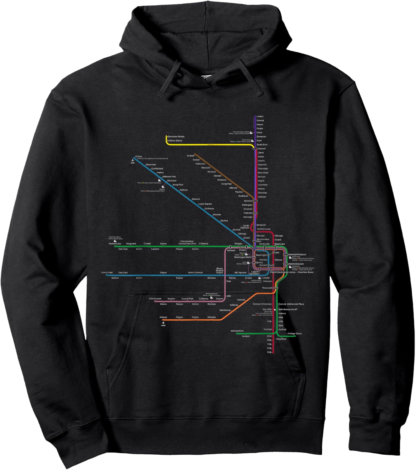 Chicago l Map CTA Elevated L Train Metro Transit Hoodie - Hoodie | Black