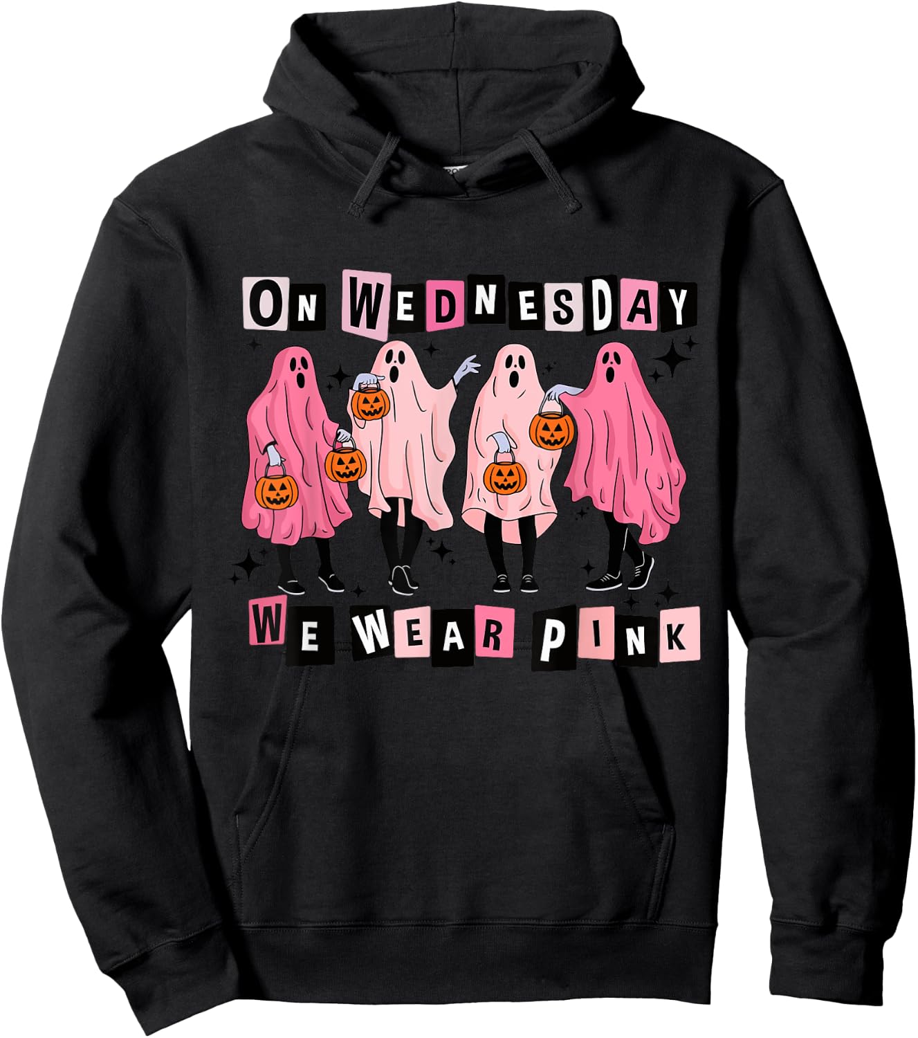 On Wednesday We Wear Cute Pink Ghost Halloween Hoodie - Hoodie | Black