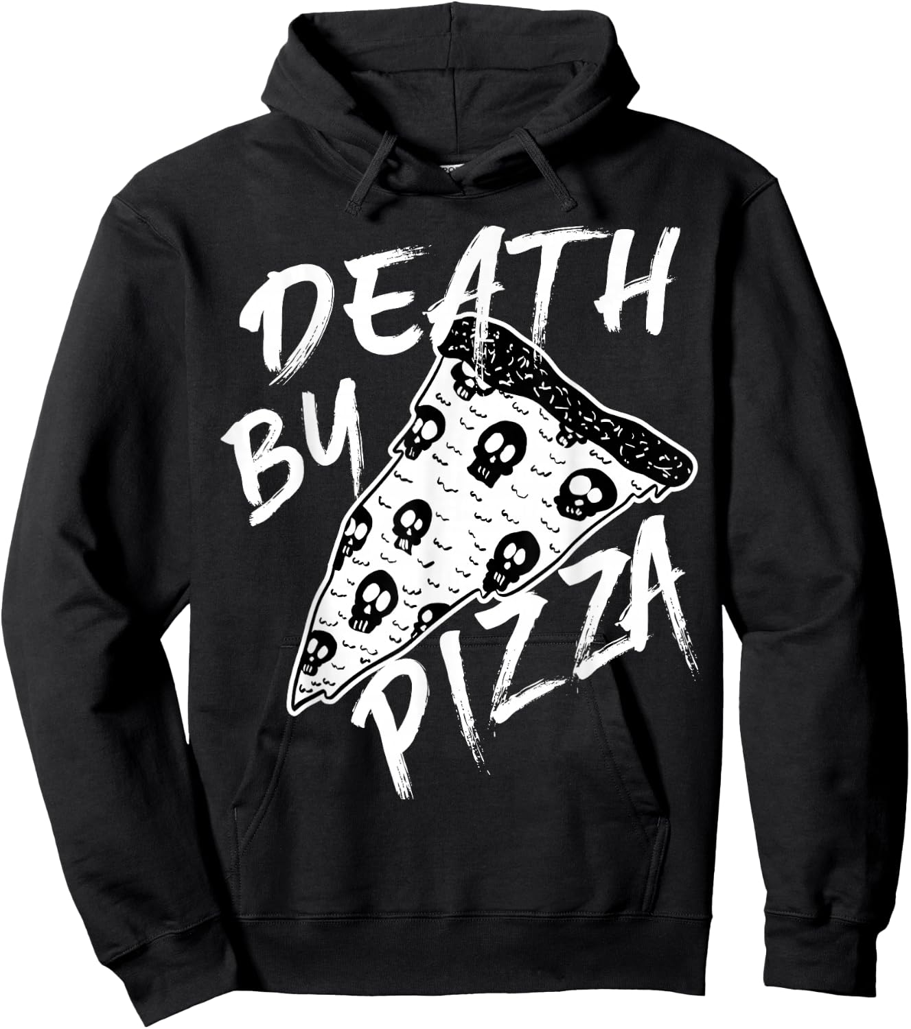 Death by Pizza Pepperoni Skulls Metal Text Halloween Hoodie - Hoodie | Black