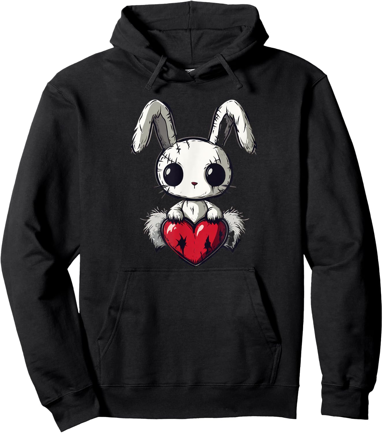 Goth Bunny Creepy Cute Emo Pastel Kawaii Voodoo Doll Graphic Hoodie - Hoodie | Black