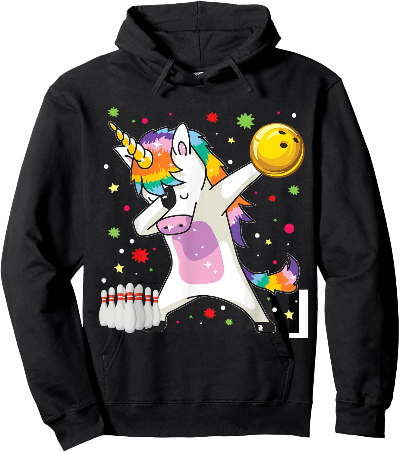 Dabbing Unicorn Bowling Funny Bowling Boy Girl Hoodie - Hoodie | Black