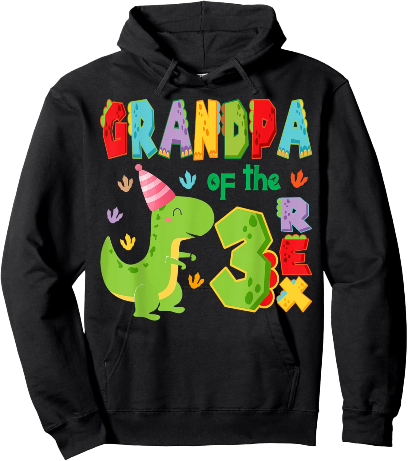 Grandpa of The Three Rex Birthday Boy 3Rd Bday Dinosaur Hoodie - Hoodie | Black