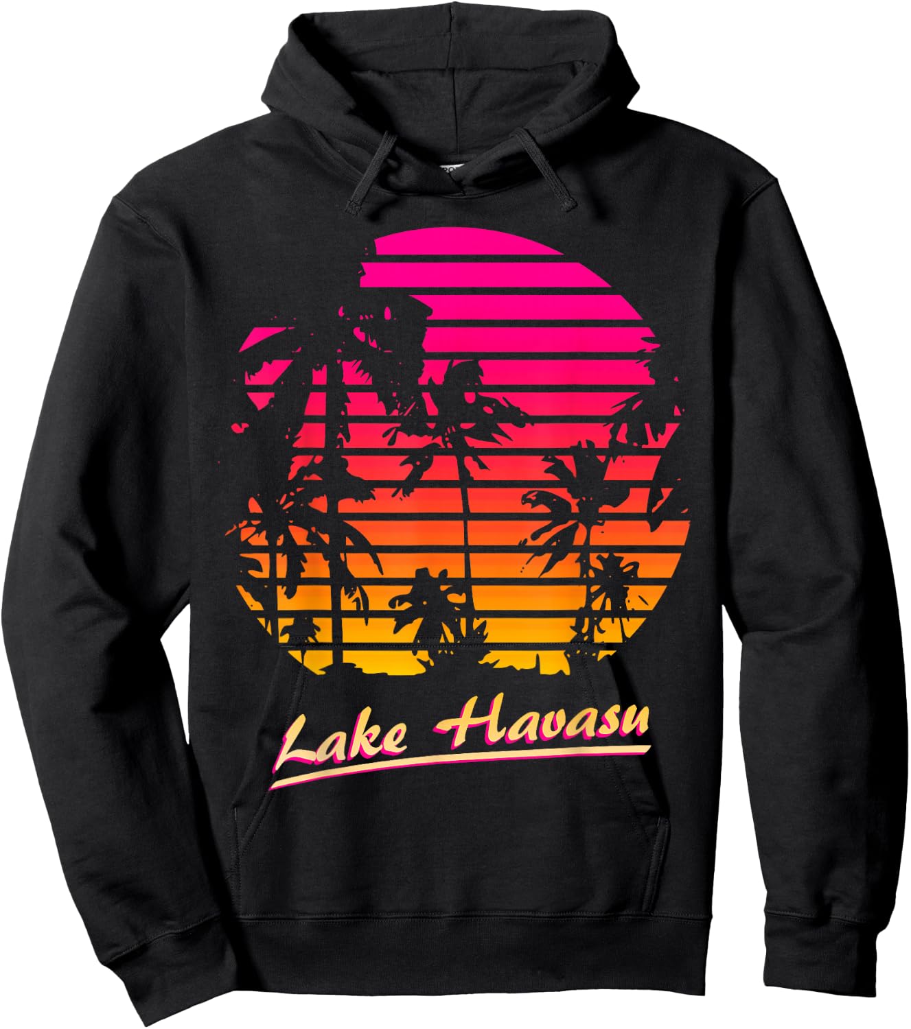 Lake Havasu Cool 80s Palm Trees Summer Sunset Hoodie - Hoodie | Black