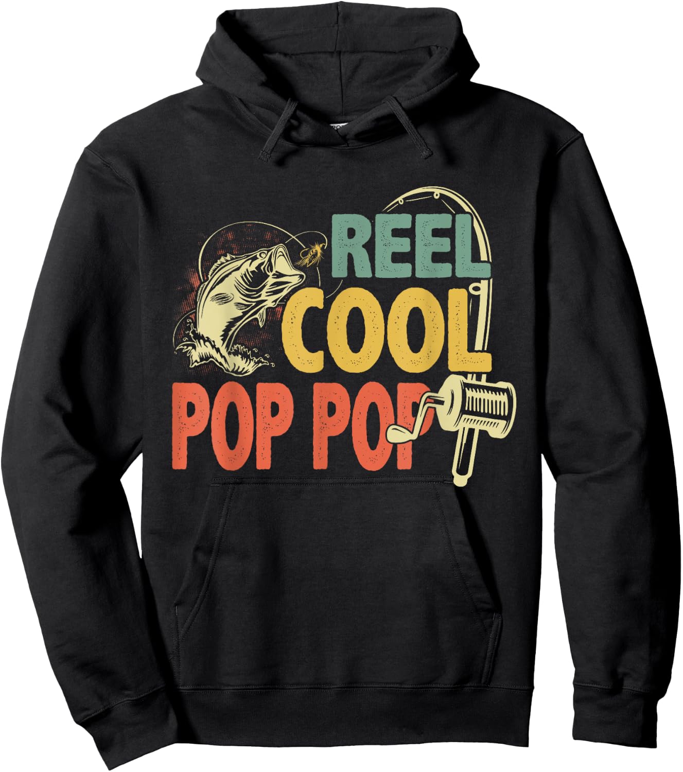 Vintage Reel Cool Pop Pop Fishing Fathers Day Fisher Grandpa Hoodie - Hoodie | Black